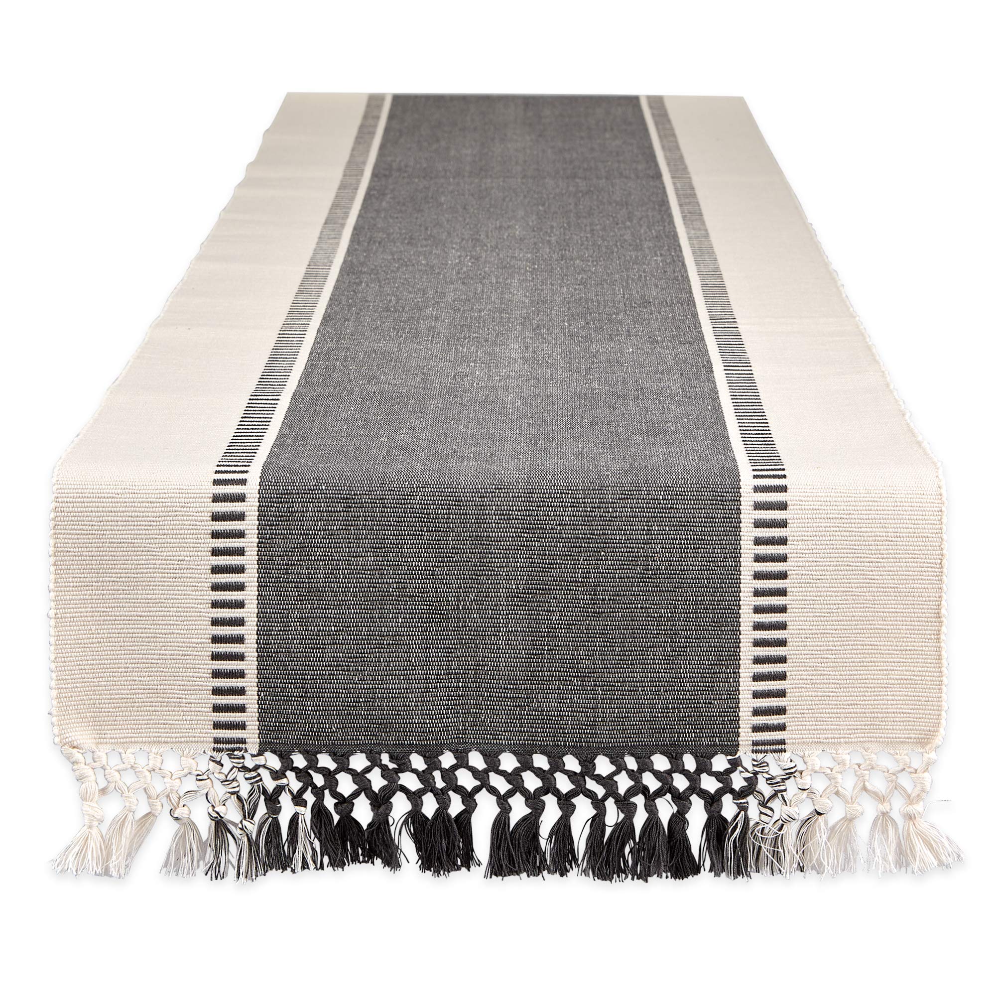 Dii Dobby Stripe Woven Table Runner, 13X72 (13X77.5, Fringe Included), Mineral Gray