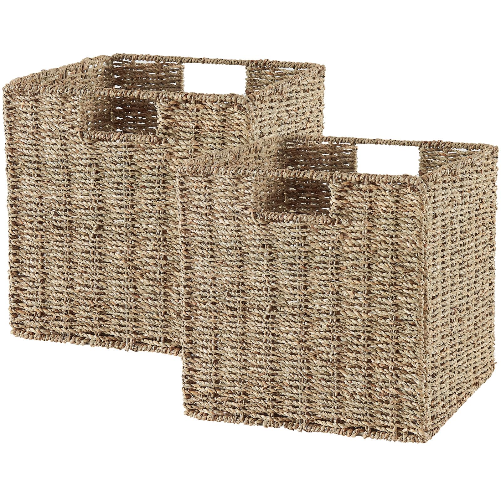 Vagusicc Wicker Storage Basket, Set of 2 Seagrass Storage Baskets, Foldable Wicker Basket 9 Inch Square Cube Storage Bins Storag