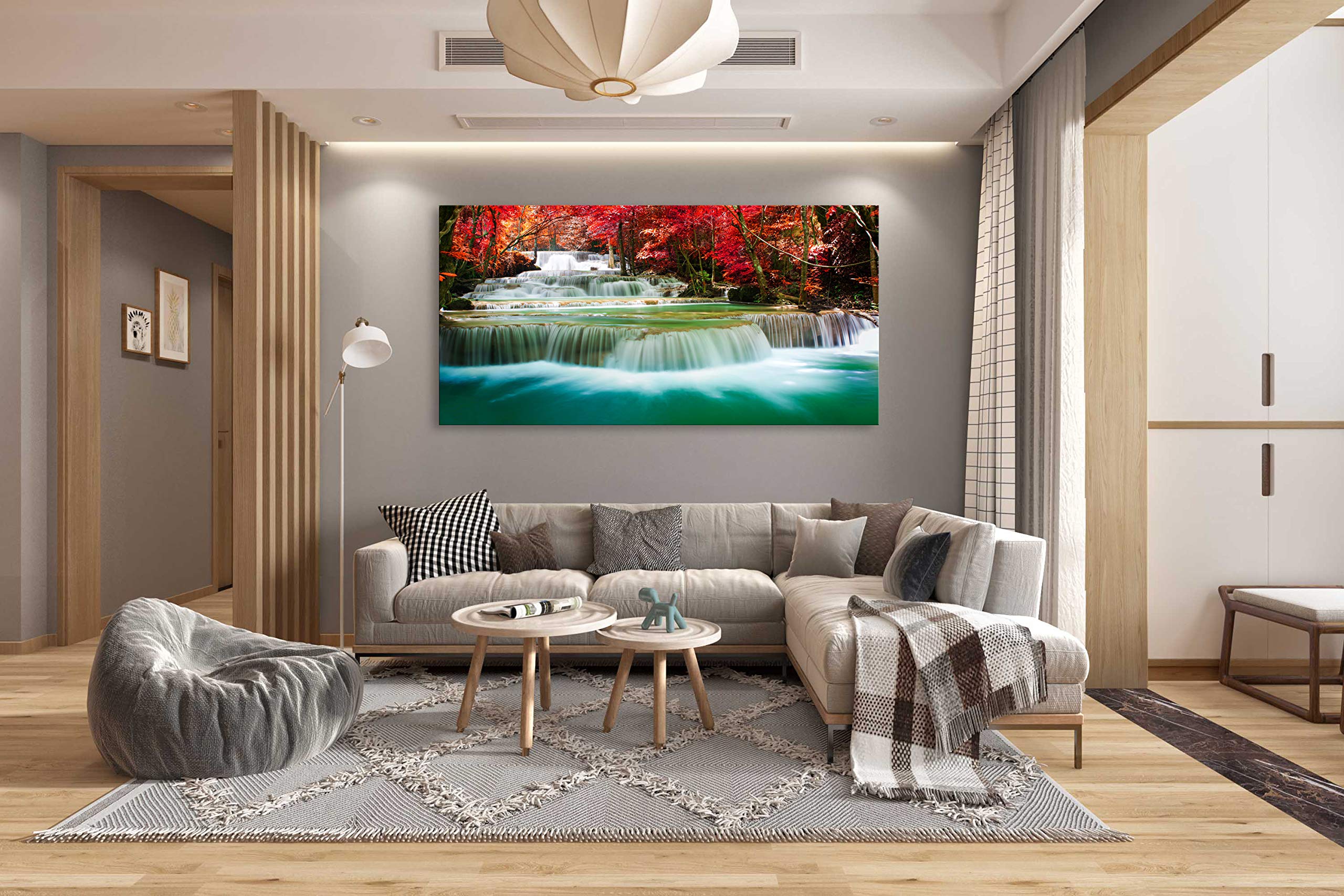 Cao Gen Decor Art-S05175 Wall Art 1 Pieces Waterfall Canvas Print Landscape Paintings Framed Red Trees Forest Canvas Falls Picture for Bedroom Living Room Office kitchen Home Decor Ready to Hang