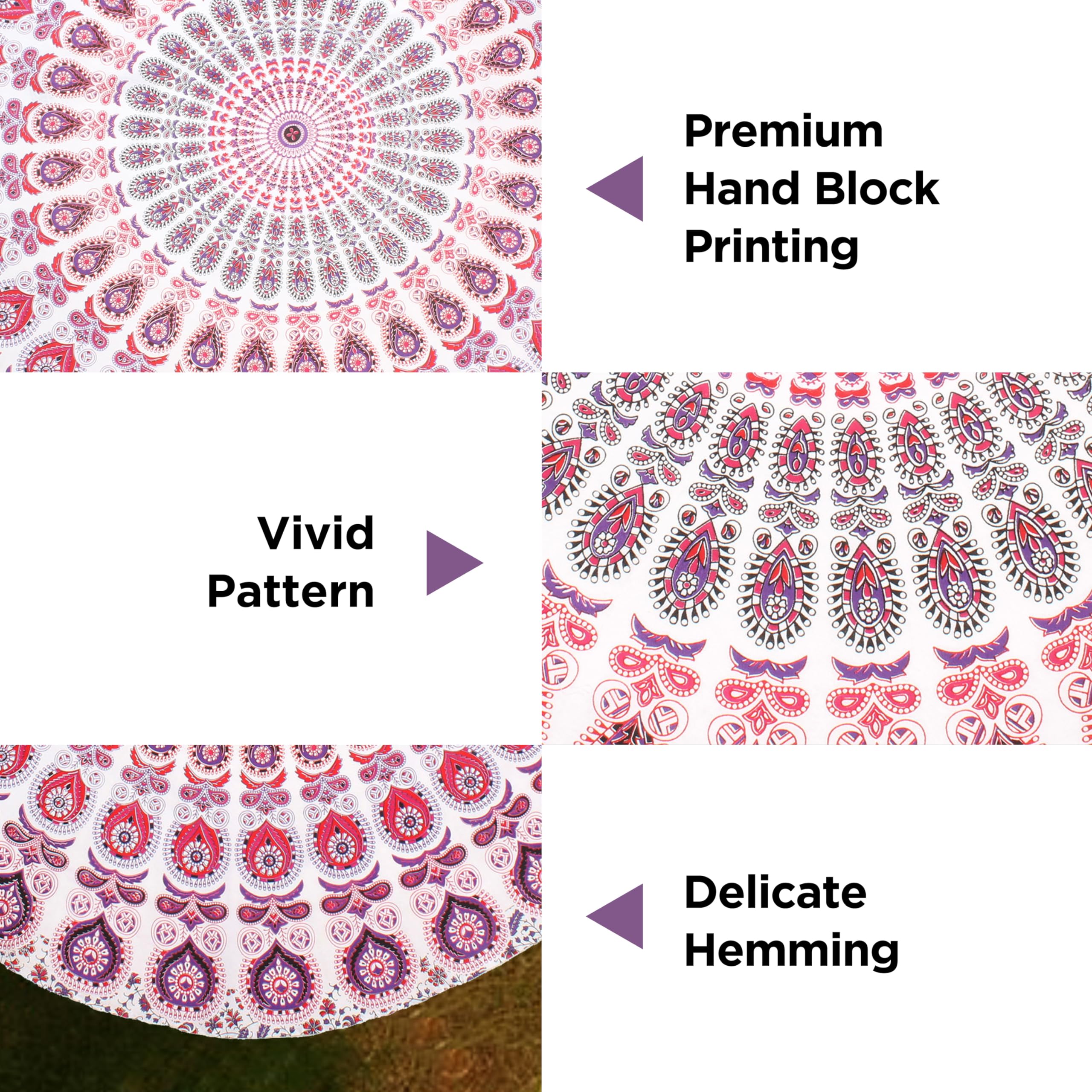 Raajsee White Pink Round Beach Tapestry Hippie/Boho Beach Blanket Mandala Roundie/Indian Cotton Throw - Round Tablecloth/Home De