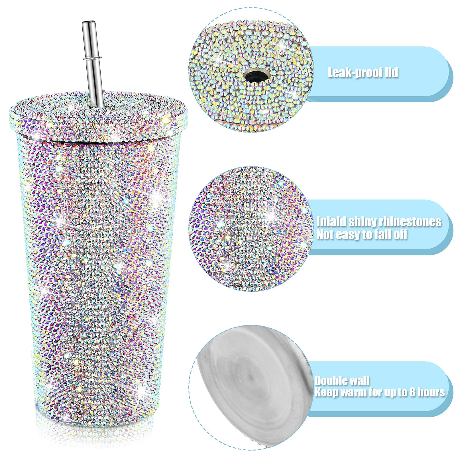 Studded Bling Diamond Tumbler Glitter Water Bottle With Lid Stainless Steel Vacuum Thermal Straw Tumbler Rhinestone Tumbler With