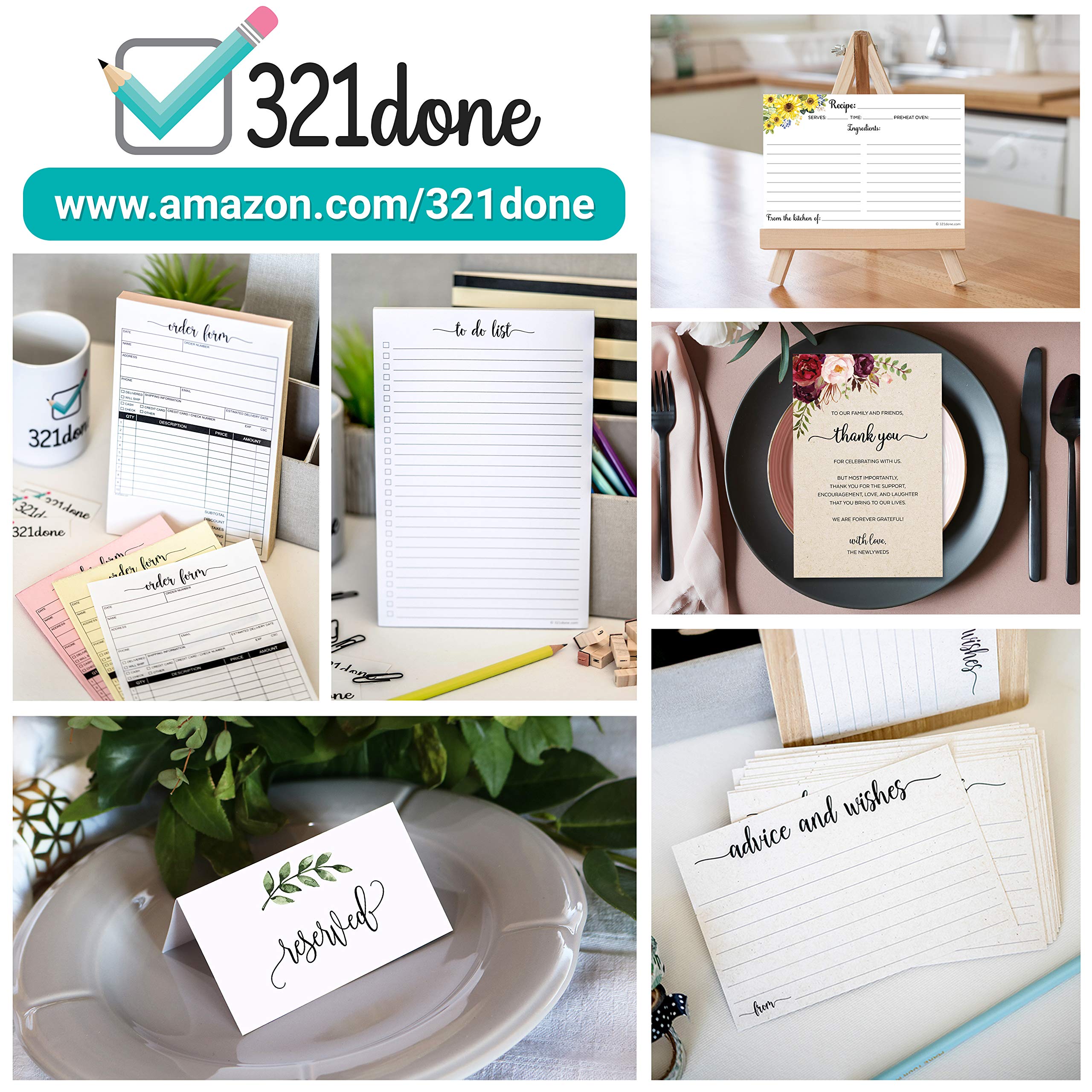321Done Folding Recipe Cards (Set of 50) X-Large - Made in USA - Folds to 4x6 from 8x6 - Rustic Kraft Minimalist - Retro Vintage Luxury Thick Cardstock Jumbo Folded Double-Sided