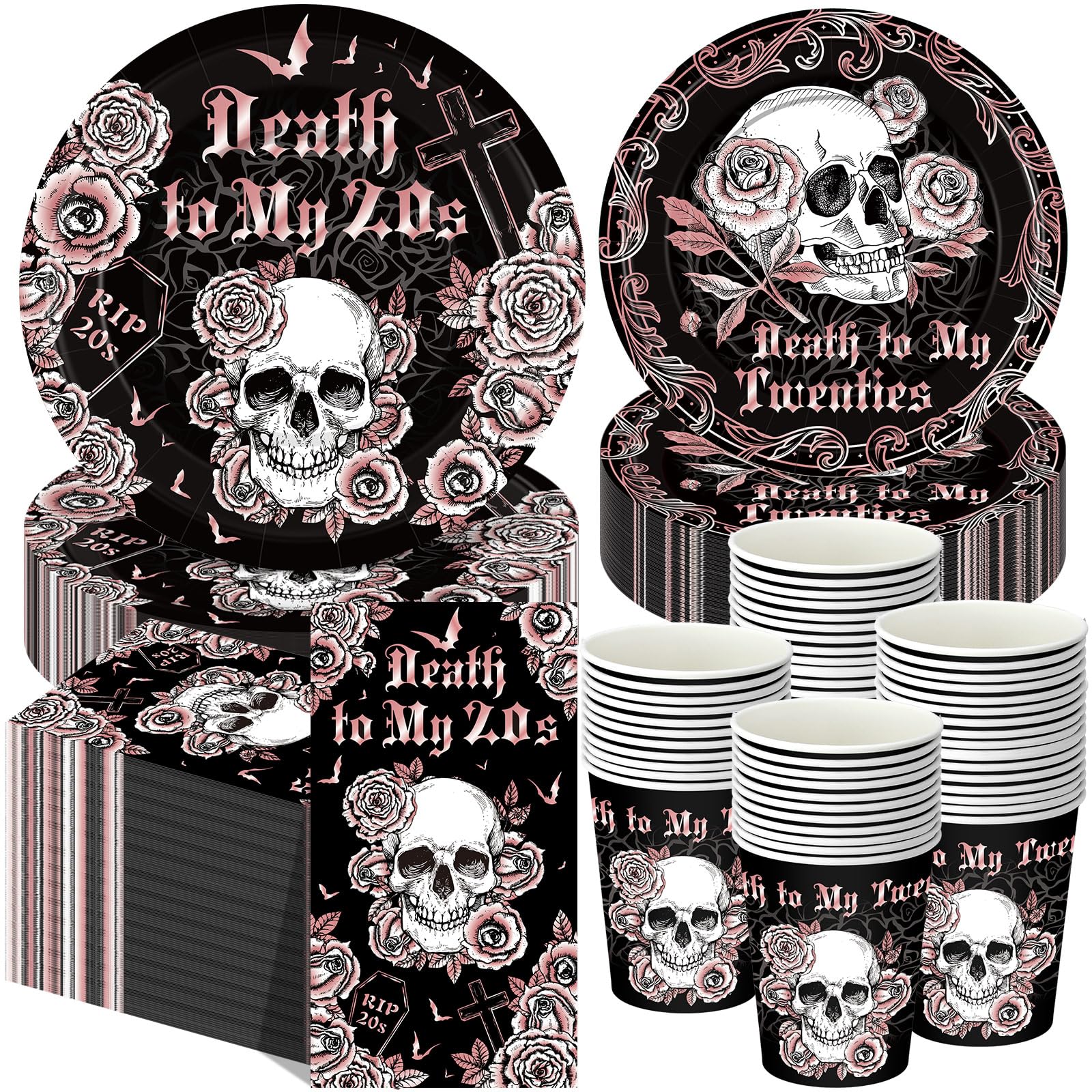 Pickmesh 250 Pcs Death to My 20s Party Decoration 30th Birthday Paper Plates Cups and Napkins Rip to My Twenties Birthday Party 