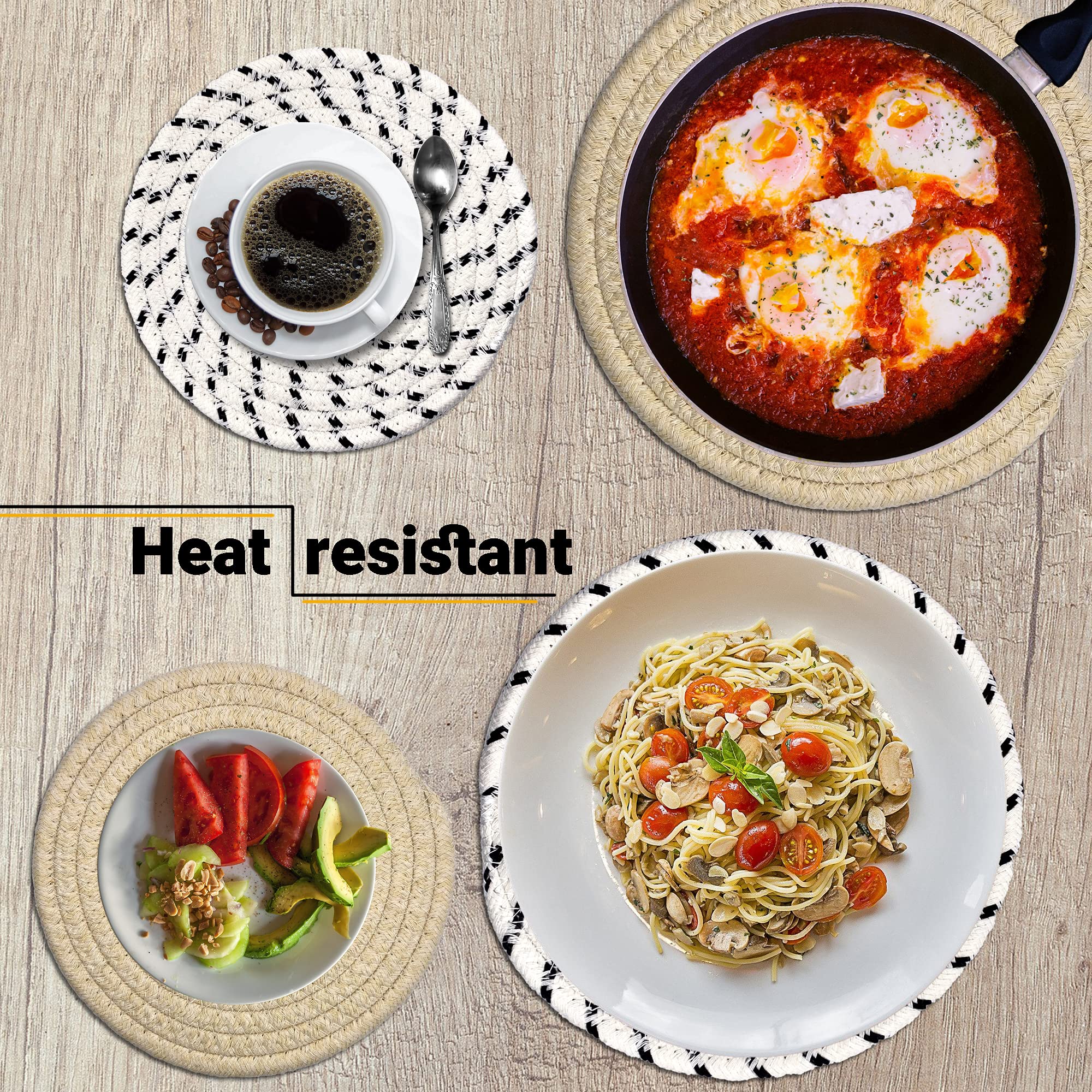 Potholders Set Trivets Set Of 4[Two 9-Inch+Two 7-Inch] | 100% Eco Pure Cotton Thread Weave Trivets For Hot Pots And Pans | Hot C