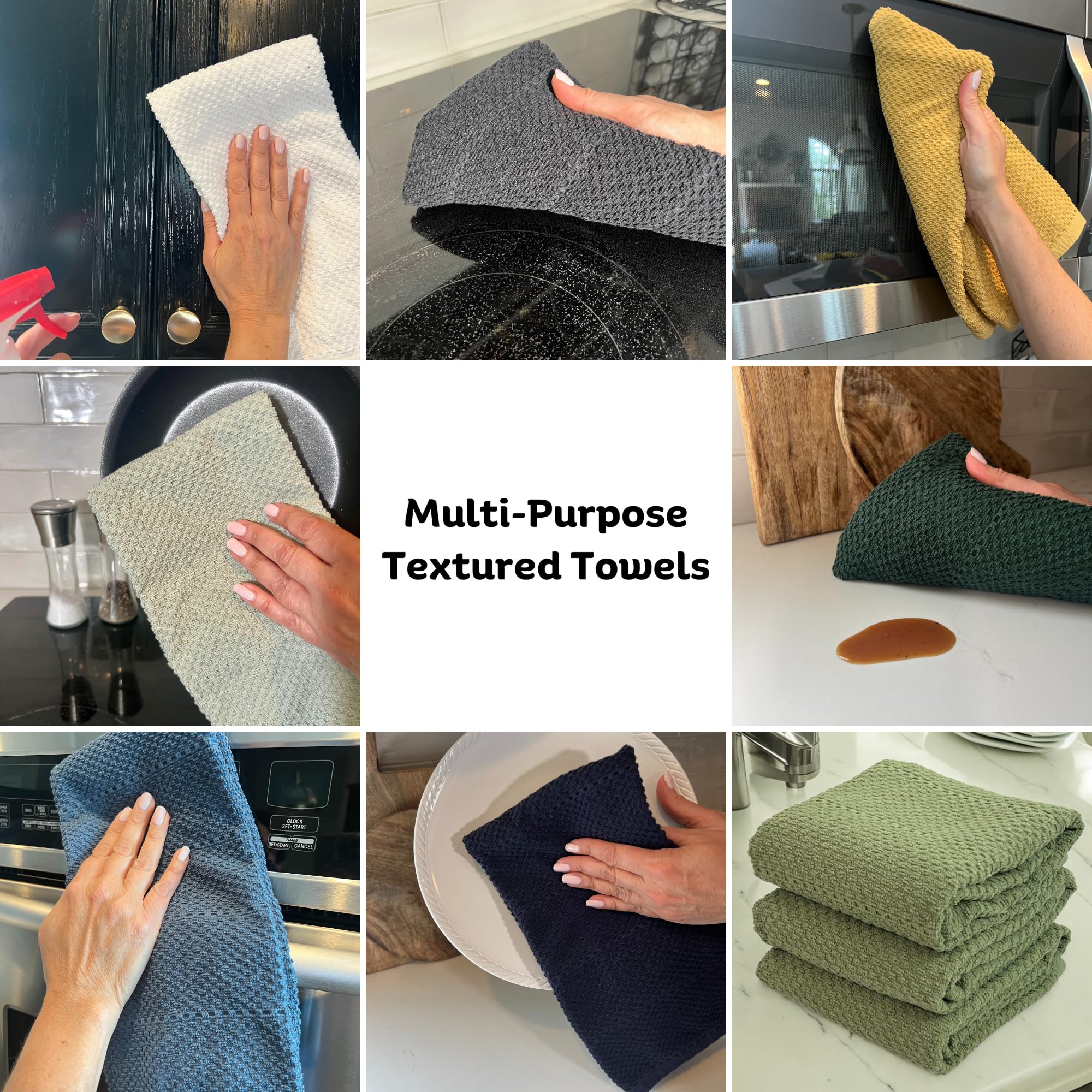 Dark Sage Green Kitchen Hand Dish Towels: Oversized 28'' X 18'',100% Cotton Cloth Soft Cleaning Drying Absorbent Textured Design