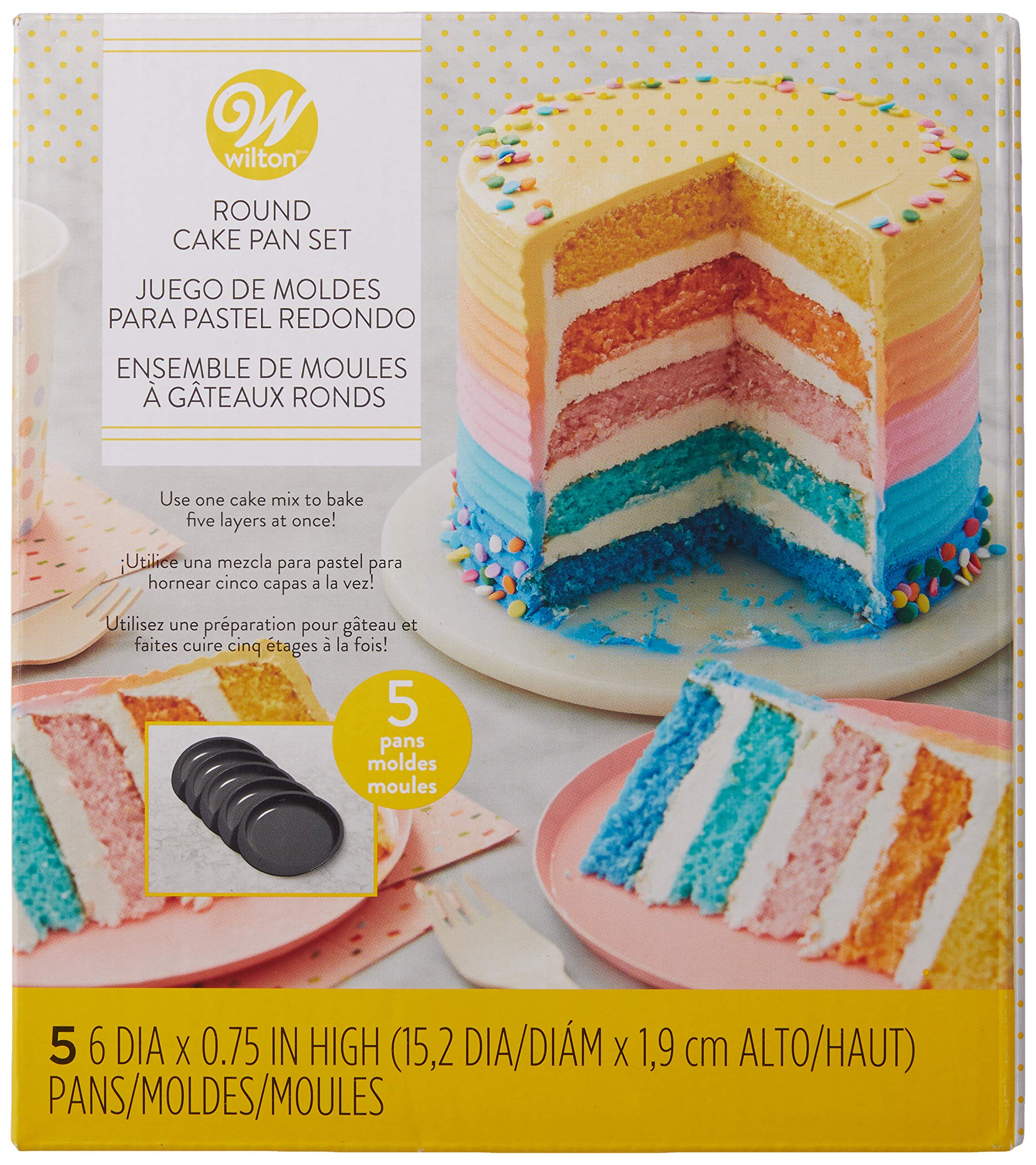 Wilton 5-Piece Layer Cake Pan Set, 6-Inch Steel, Gray - Model 2105-0112