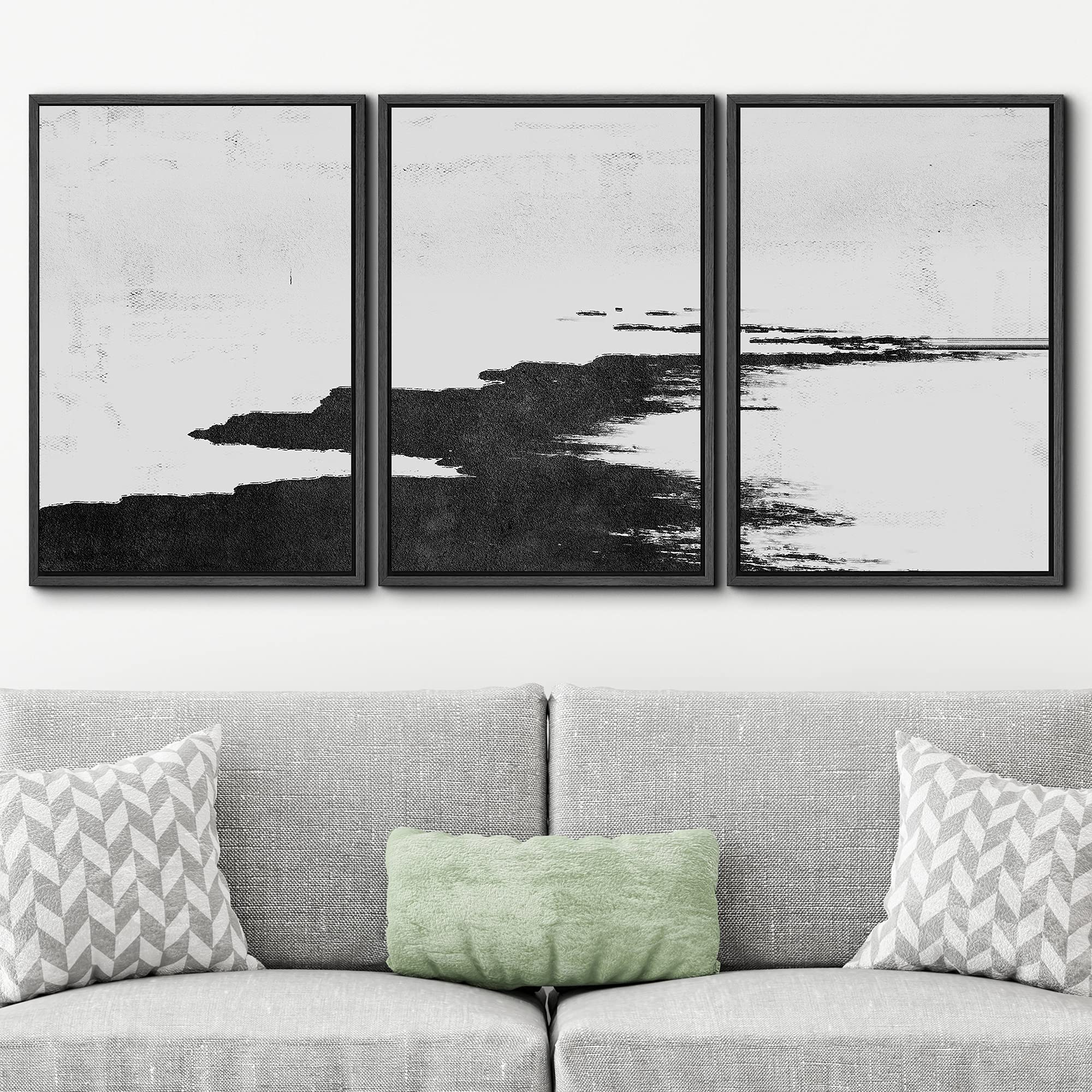 Signwin Framed Canvas Print Wall Art Dark Path Along The Shore Abstract Shapes Illustrations Modern Art Minimalist Relax/Calm Bl