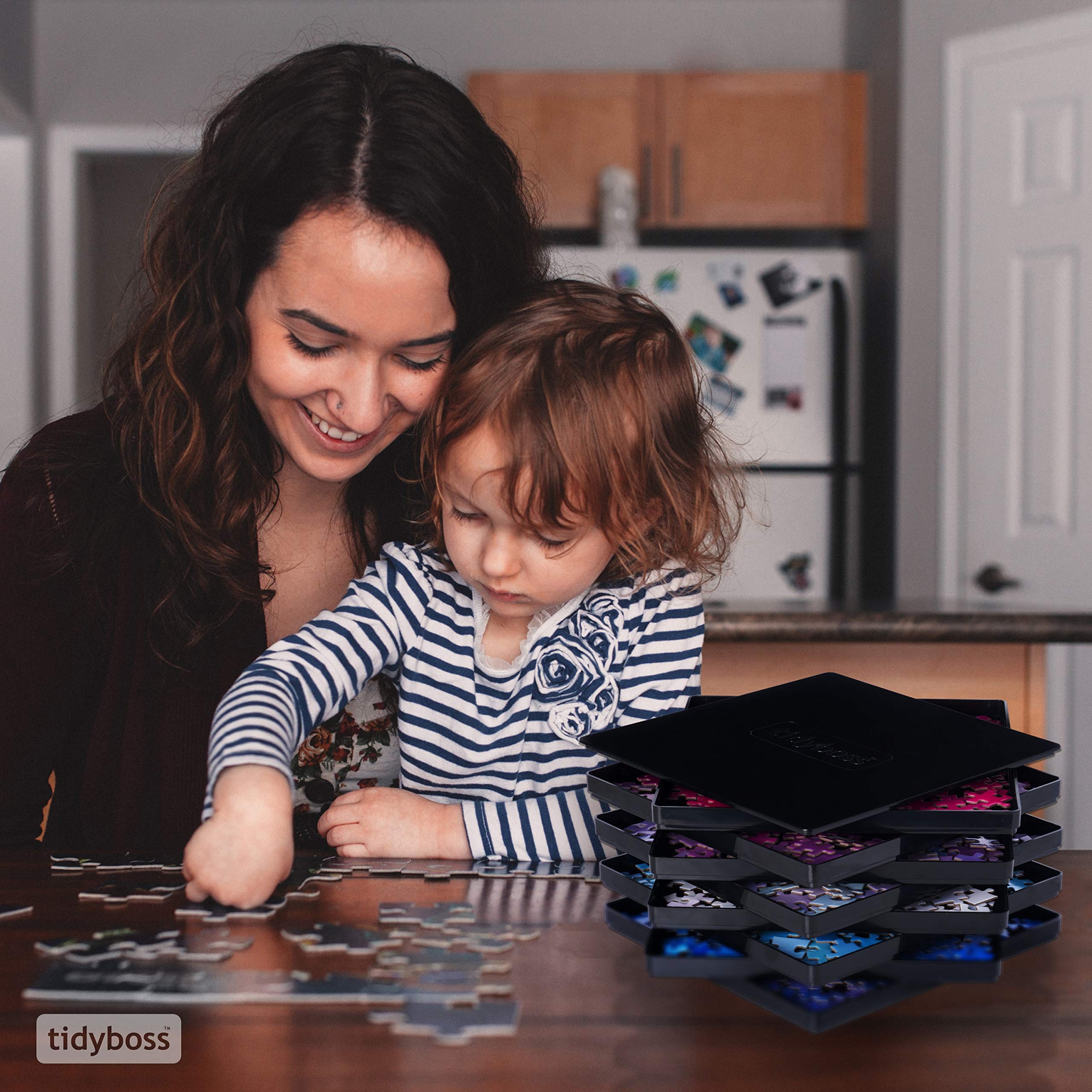 8 Puzzle Sorting Trays With Lid 10 X 10 Inches - Jigsaw Puzzle Accessories Black Background Makes Pieces Stand Out To Better Sor
