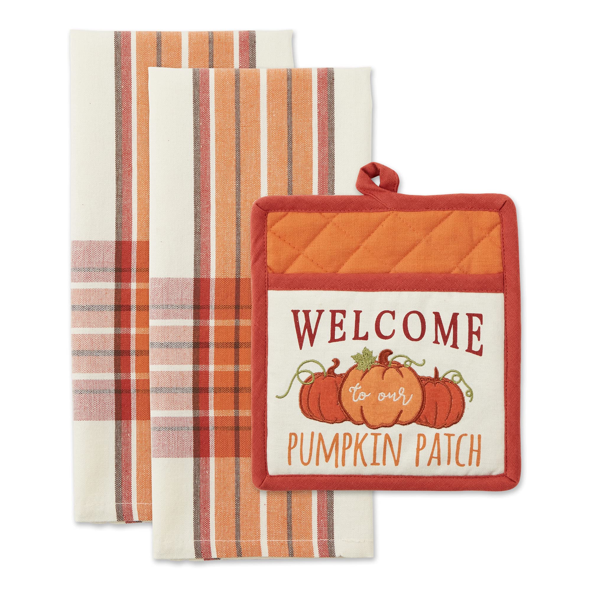 DII Fall Kitchen D  cor Collection Dish Towel & Potholder Hostess Gift Set, Pumpkin Patch, 3 Piece