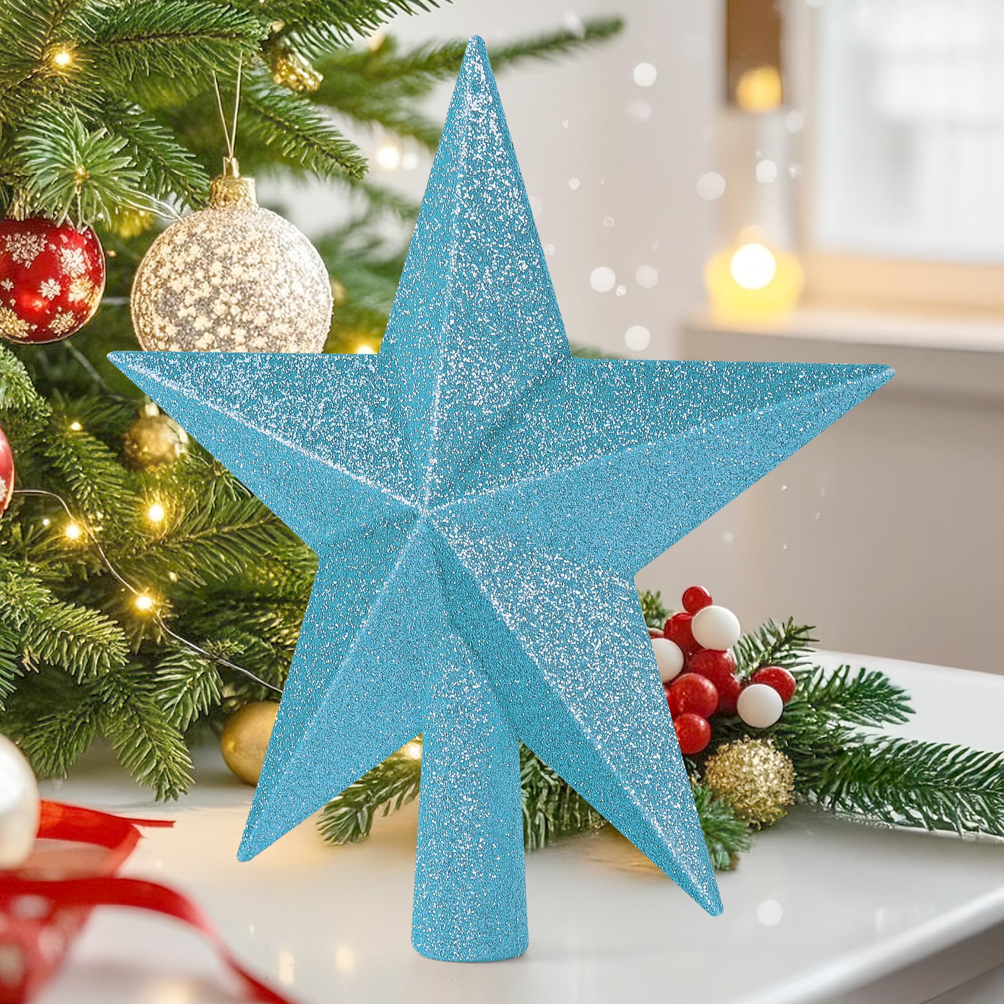 Christmas Tree Topper, Blue 8 3D Star Tree Topper Decorations, Christmas Tree Topper Bethlehem Star Ornament, Glitter Waterproof