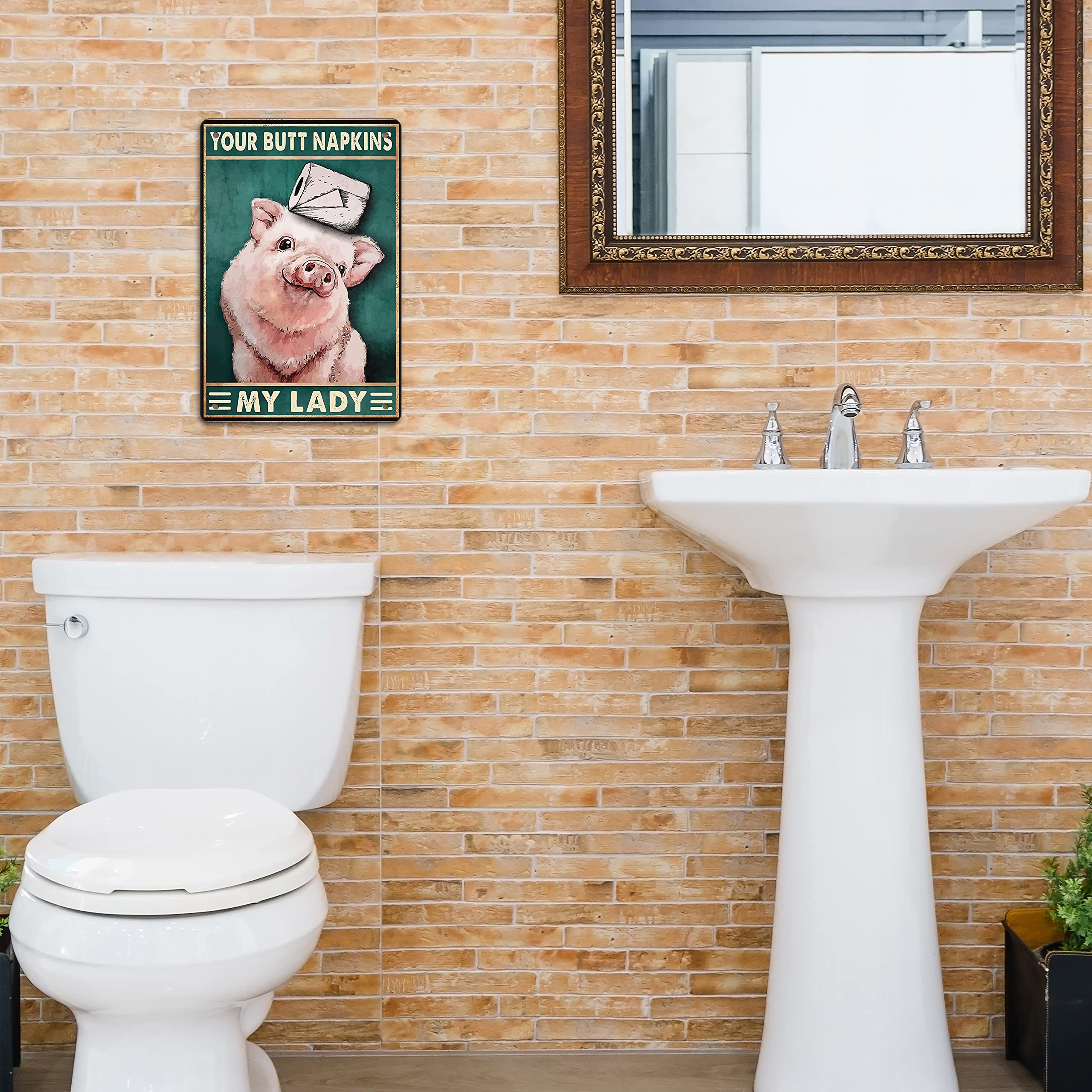 Pig Decor Farmhouse Bathroom Decor Gothic Decor Funny Bathroom Decor Sign Medieval Decor Bathroom Napkins Decor Retro Poster Toilet Cave Bar Home Bathroom Wall Decoration Sign 8x12 Inch