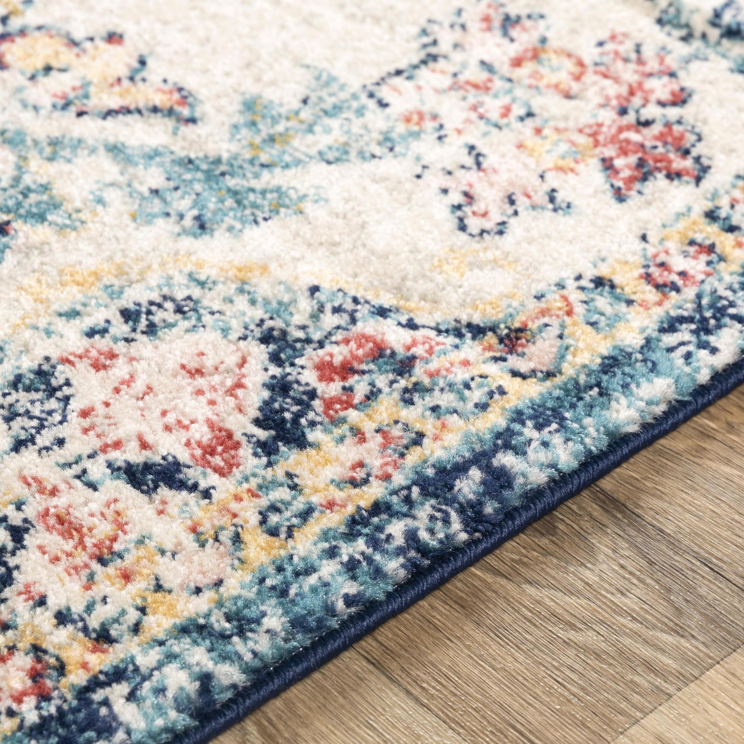 Livabliss Area Rugs - 9x12 Odelia Vintage Boho Aqua Burgandy Blue Area Rug for Living Room Bedroom - Floral Medallion Stain Resi