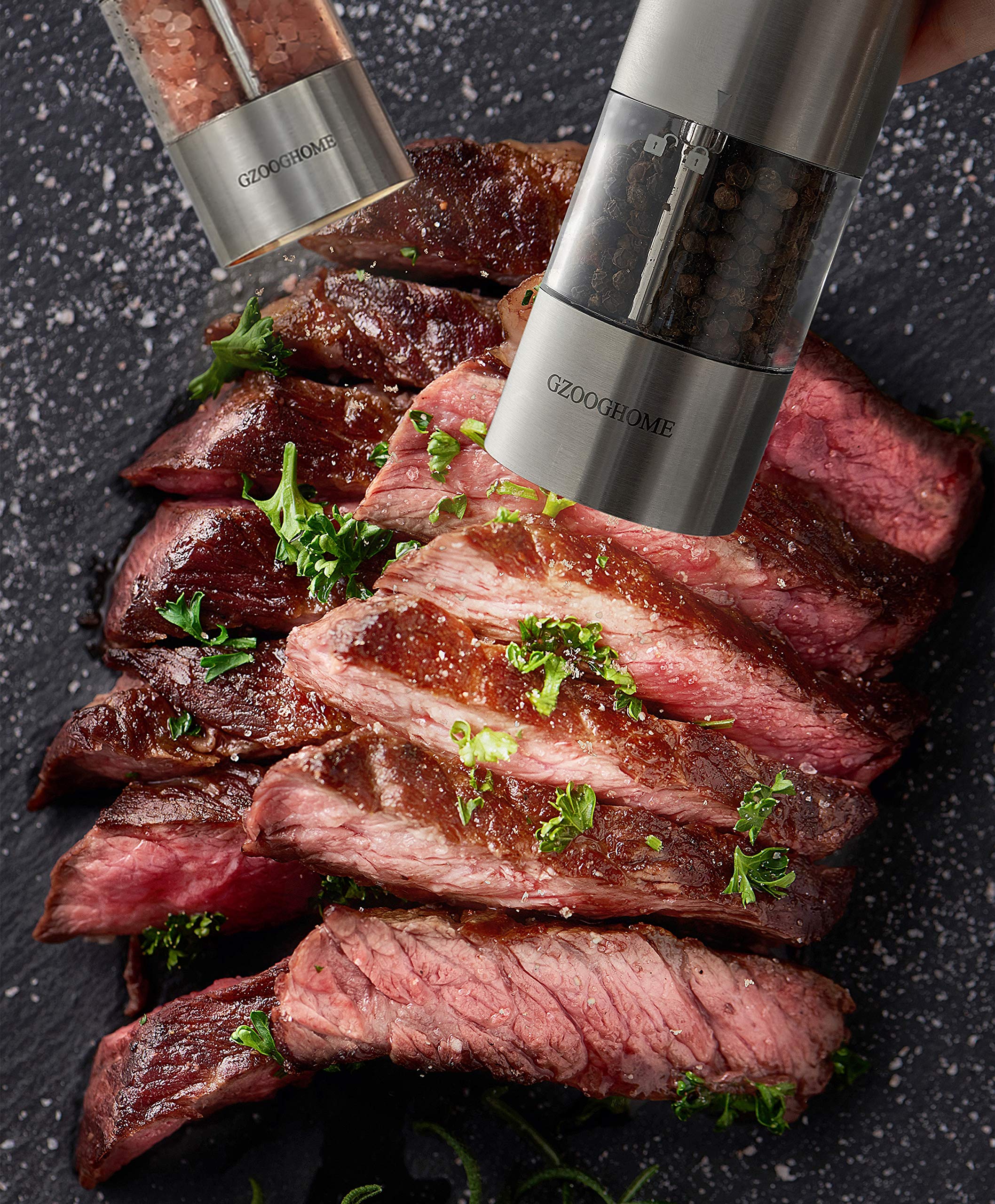 Gzooghome Electric Salt And Pepper Mill Grinder Set (Do Not Use Rechargeable Batteries), Battery Operated Automatic One Handed P