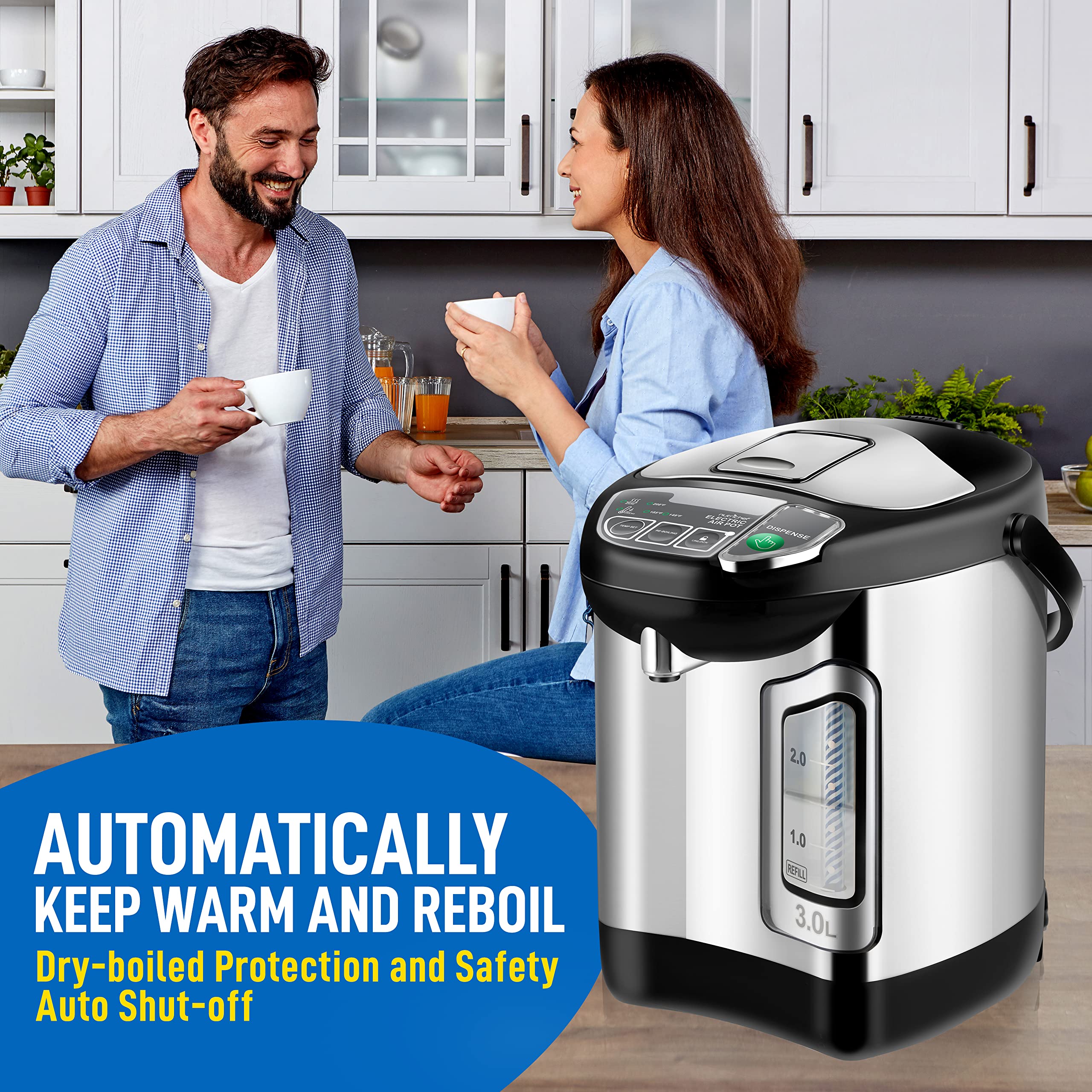 Nutrichefkitchen Electric Water Boiler And Warmer - 3L/3.17 Qt Stainless Steel Electric Hot Water Dispenser W/Rotating Base, Aut