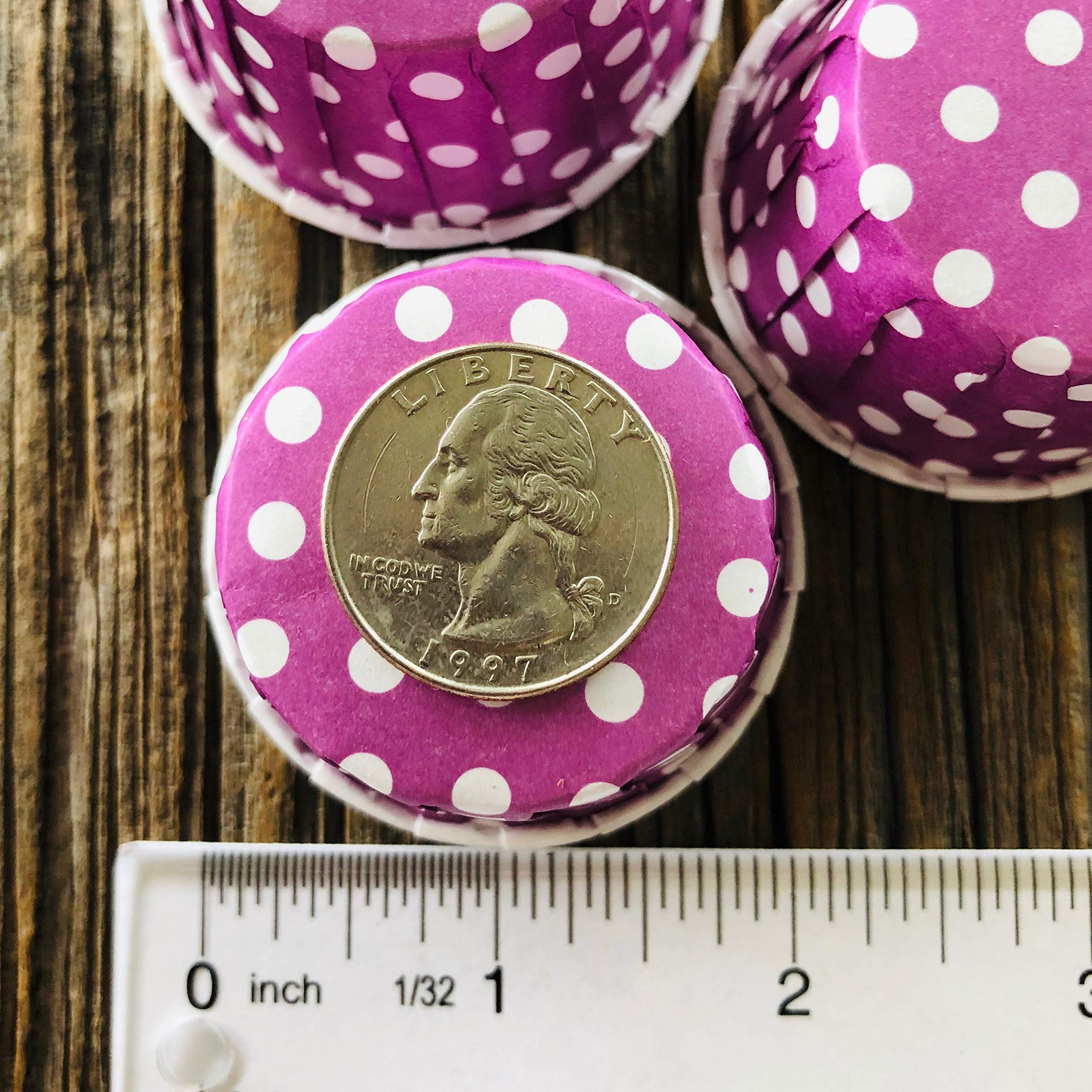 Bulk Mini Candy Nut Paper Cups - Valentine Birthday Easter - Mini Baking Liners - Purple White Polka Dot - 100 Pack