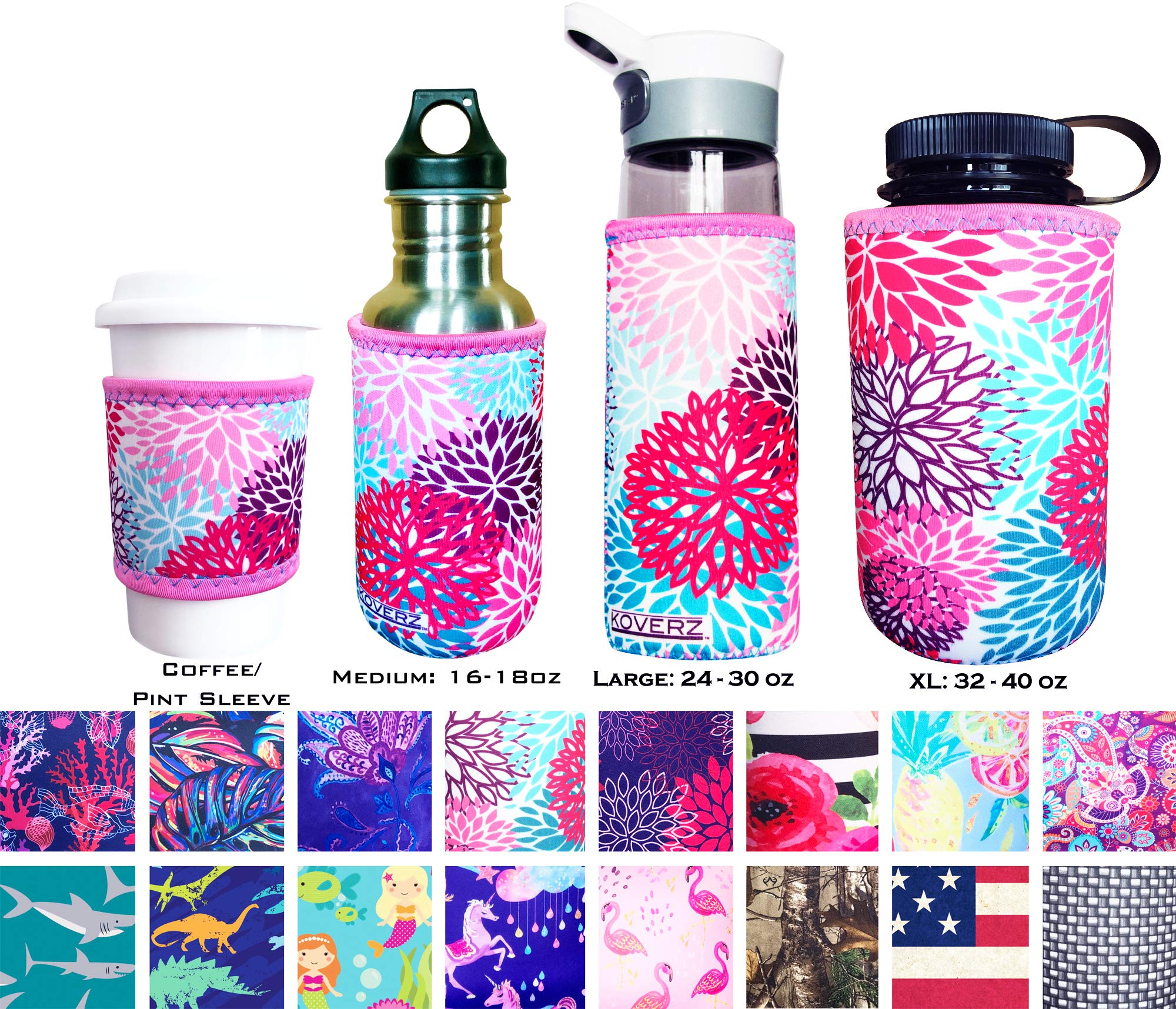 Koverz Xl - #1 Neoprene 32-40 Oz Water Bottle Insulator Cooler Coolie - Petals