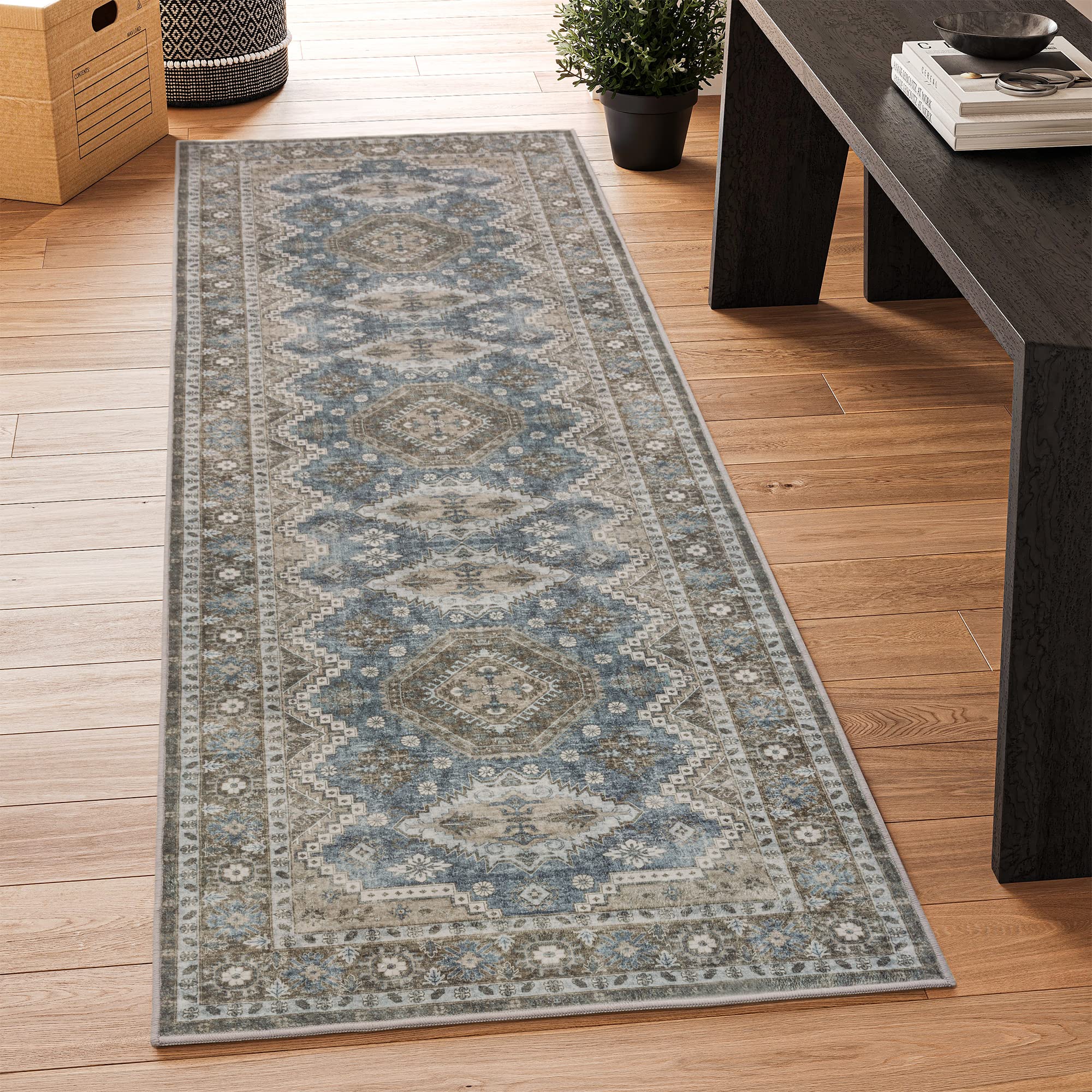 Rugland 26x8 Runner Rug - Stain Resistant Entryway Rug, Anti Slip Backing Hallway Runner Rug, Vintage Tribal Area Rugs (TPR07-