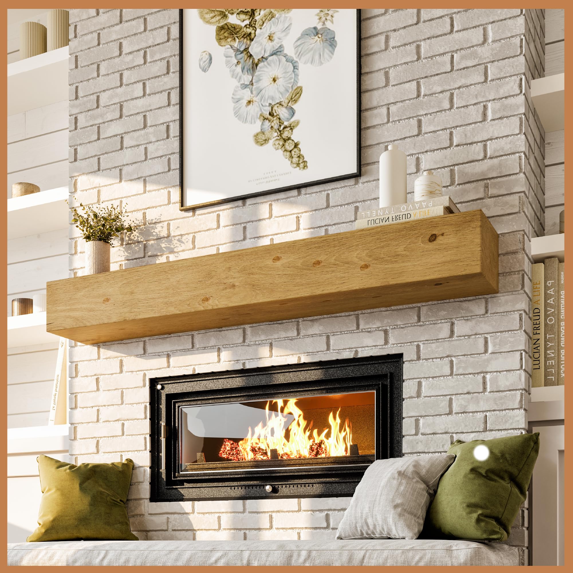 Avana Rustic Fireplace Mantle Shelf 60 Inches - Handcrafted Wood Mantles For Over Fireplace - Wall Mounted Farmhouse Fireplace M