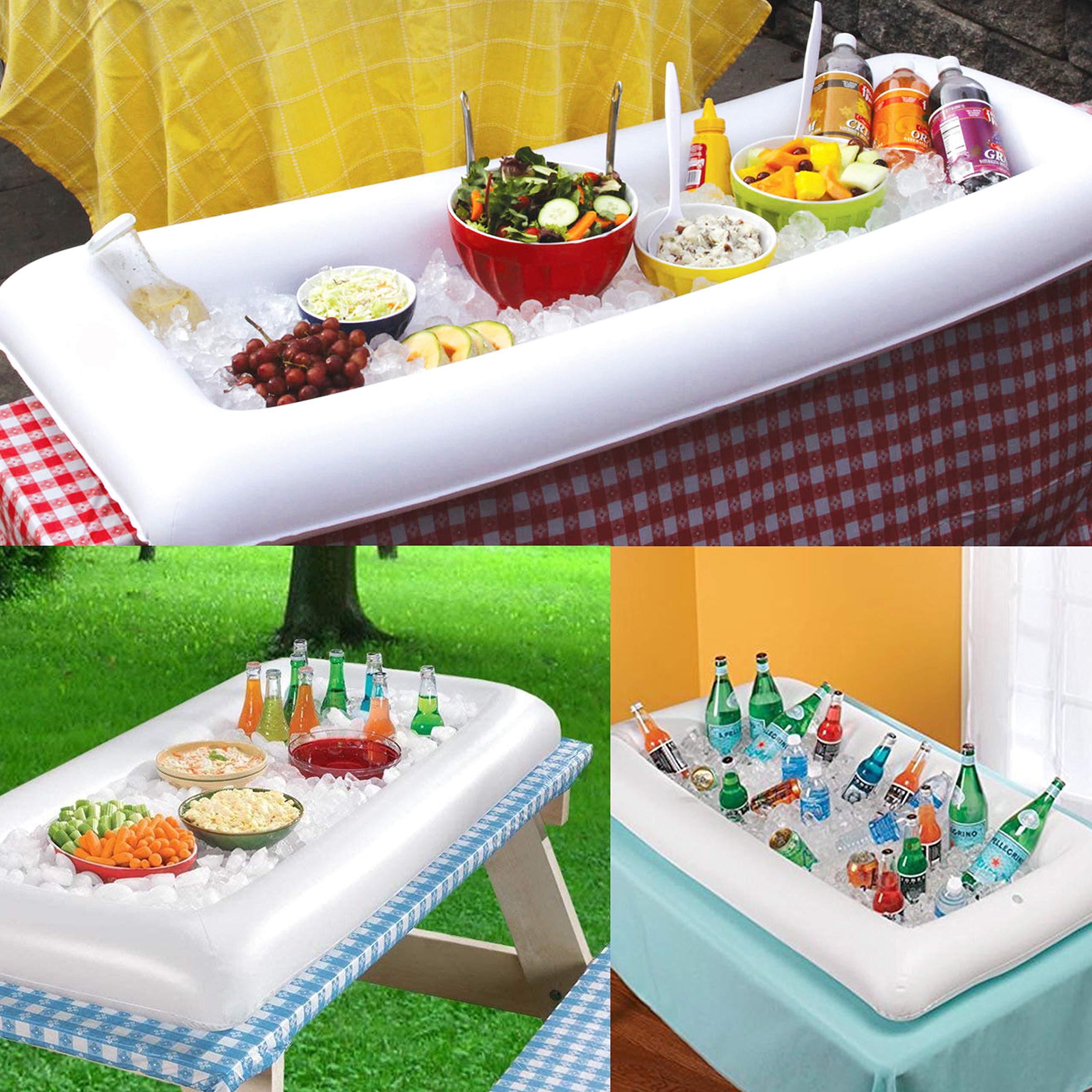 Moon Boat 2 Pcs Inflatable Serving/Salad Bar Tray Food Drink Holder - Bbq Picnic Pool Party Buffet Luau Cooler,With A Drain Plug
