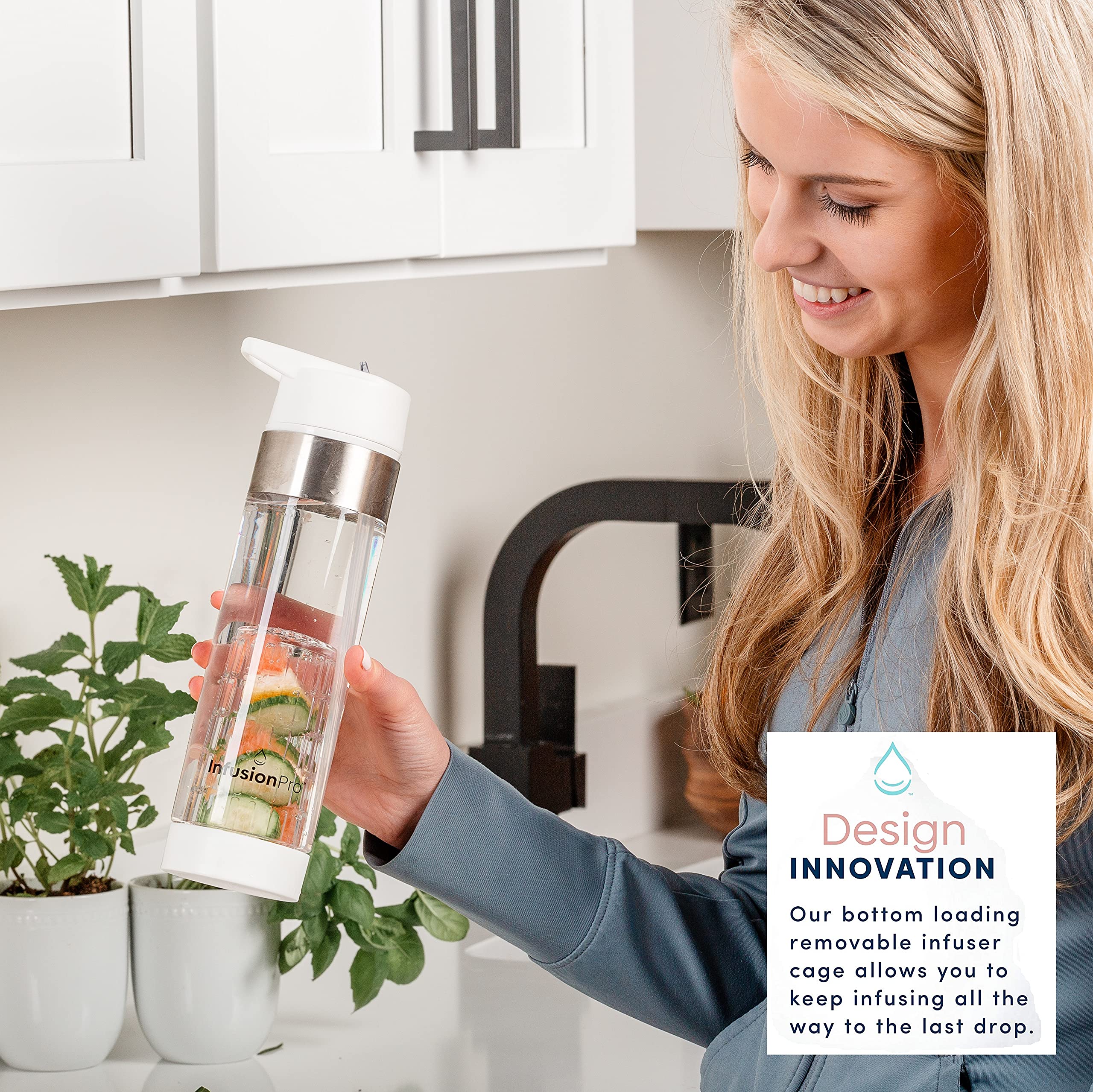 Infusion Pro Fruit Infuser Water Bottle With Straw Lid 24 Oz : Flip-Up Water Bottle Straw : Insulated Sleeve & Fruit Infusion Wa