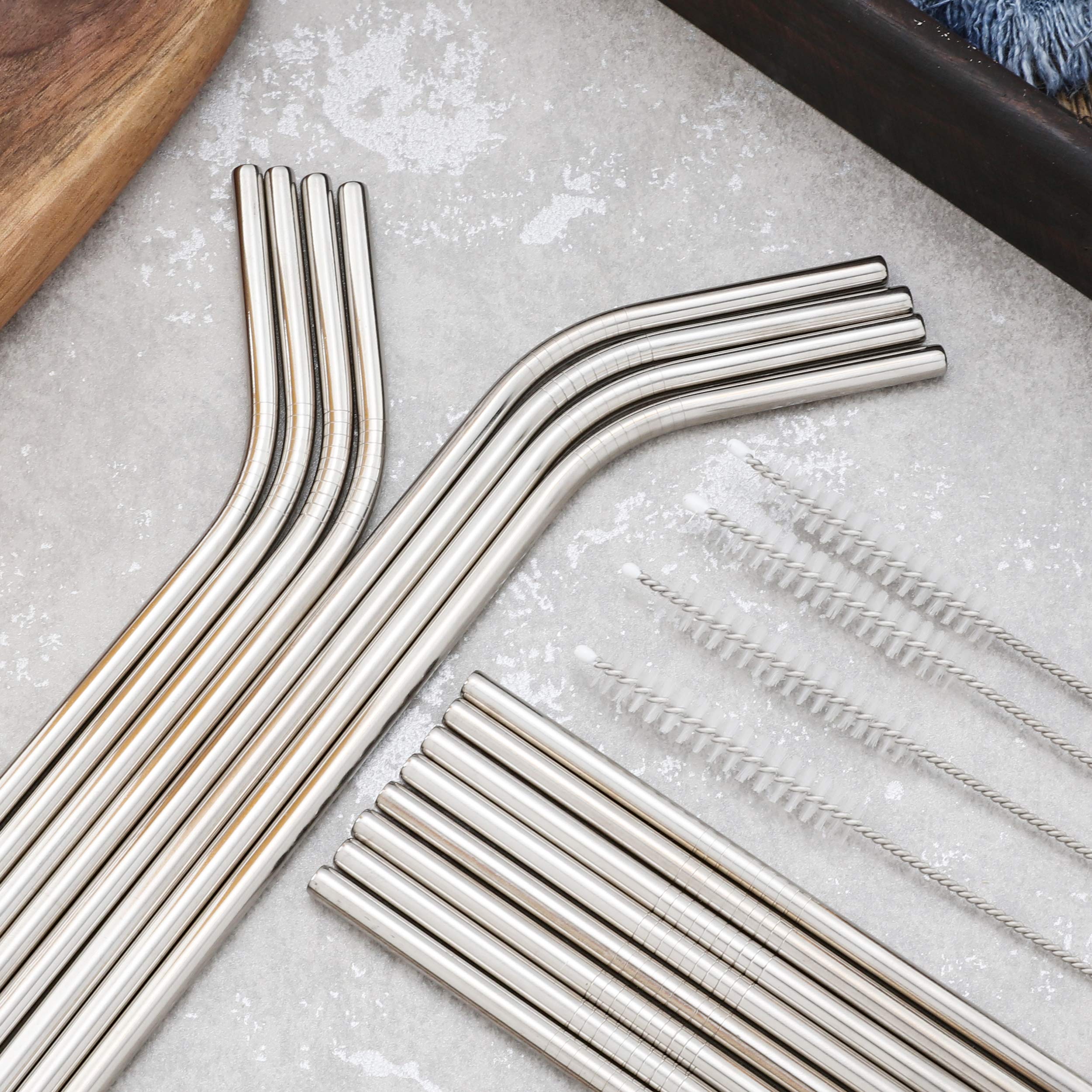 Reusable Metal Straws 50Pack,8.5''Stainless Steel Straws In Bulk 215X6Mm Straight Bent Curved Drinking Straws For 20Oz Tumblers