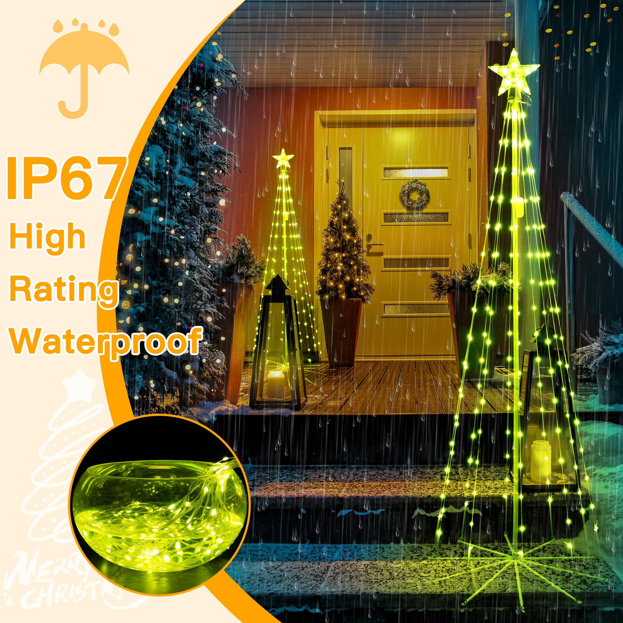 Ollny Christmas Tree Lights 6FT 170 LED, RGB 34 Modes Color Changing Outdoor String Light with Plug in Remote, Waterproof Star L