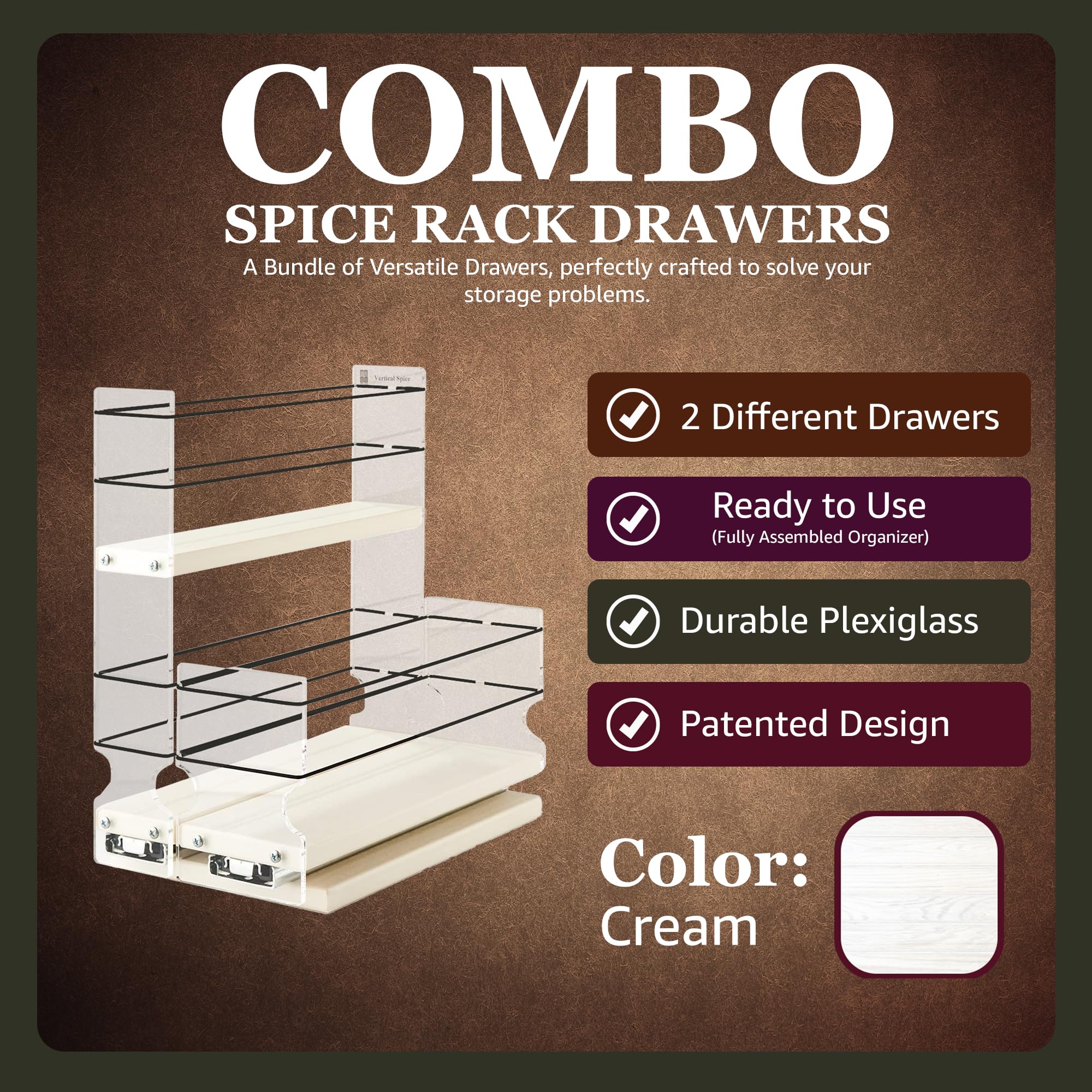Vertical Spice Combo Spice Rack Drawer - Pull Out Pantry Organizers And Storage - Kitchen Cabinet Organizer - Seasoning Sliding
