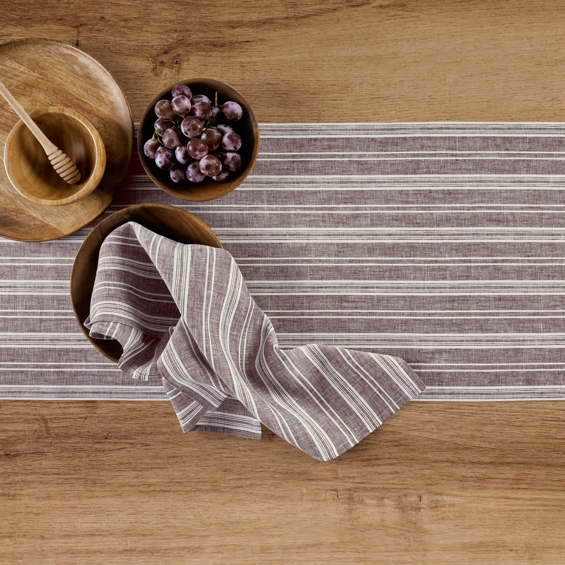 Solino Home Stripe Linen Table Runner 36 Inch - 100% Pure Linen Burgundy And White Short Table Runner 14 X 36 Inch Ideal For Dre