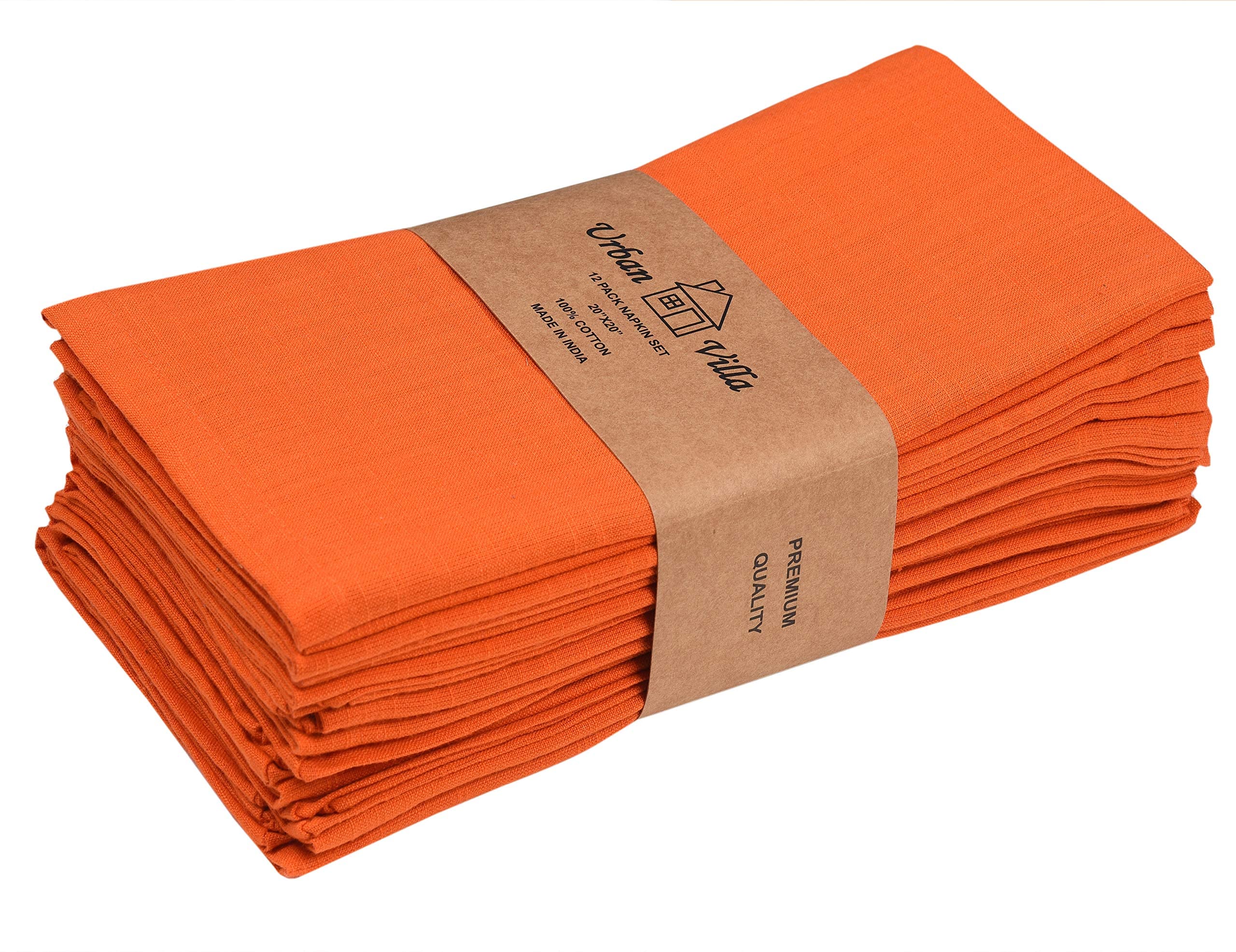 Urban Villa Dinner Napkins Solid Slub Set Of 12 Orange Color Halloween Dinner Napkins Size 20X20 In Cloth Napkins Cotton Cloth N