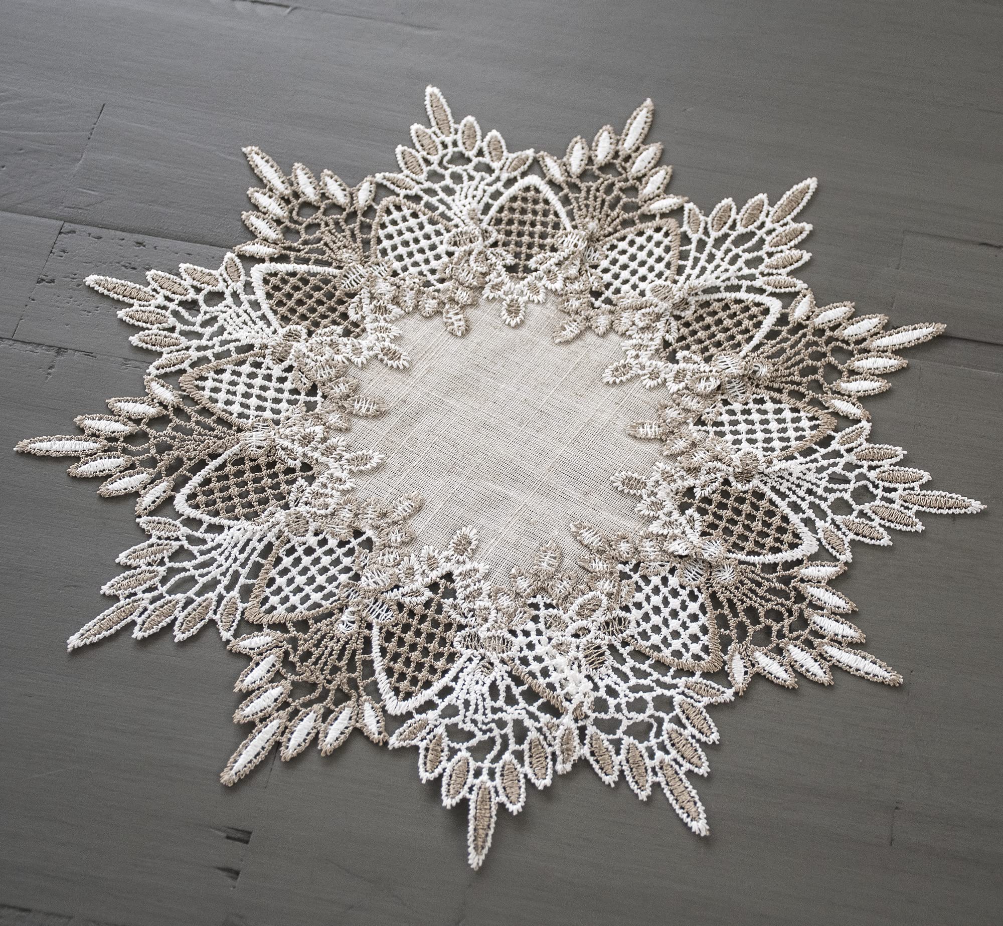 Lace Doily Neutral Earth Tones Table Topper Scarf Place Mat Round Doily (11 Inch Round)