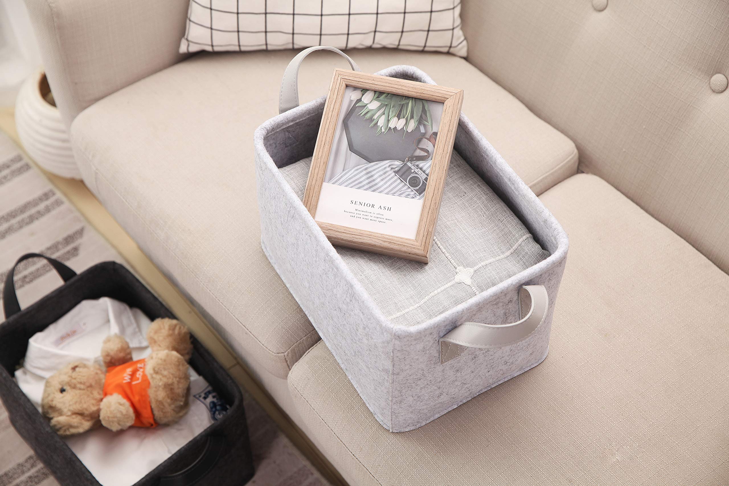 Minoisome Collapsible Storage Basket With Carry Handles Felt Fabric Storage Bin Durable Organizer For Gift Toys Shoes Clothes To