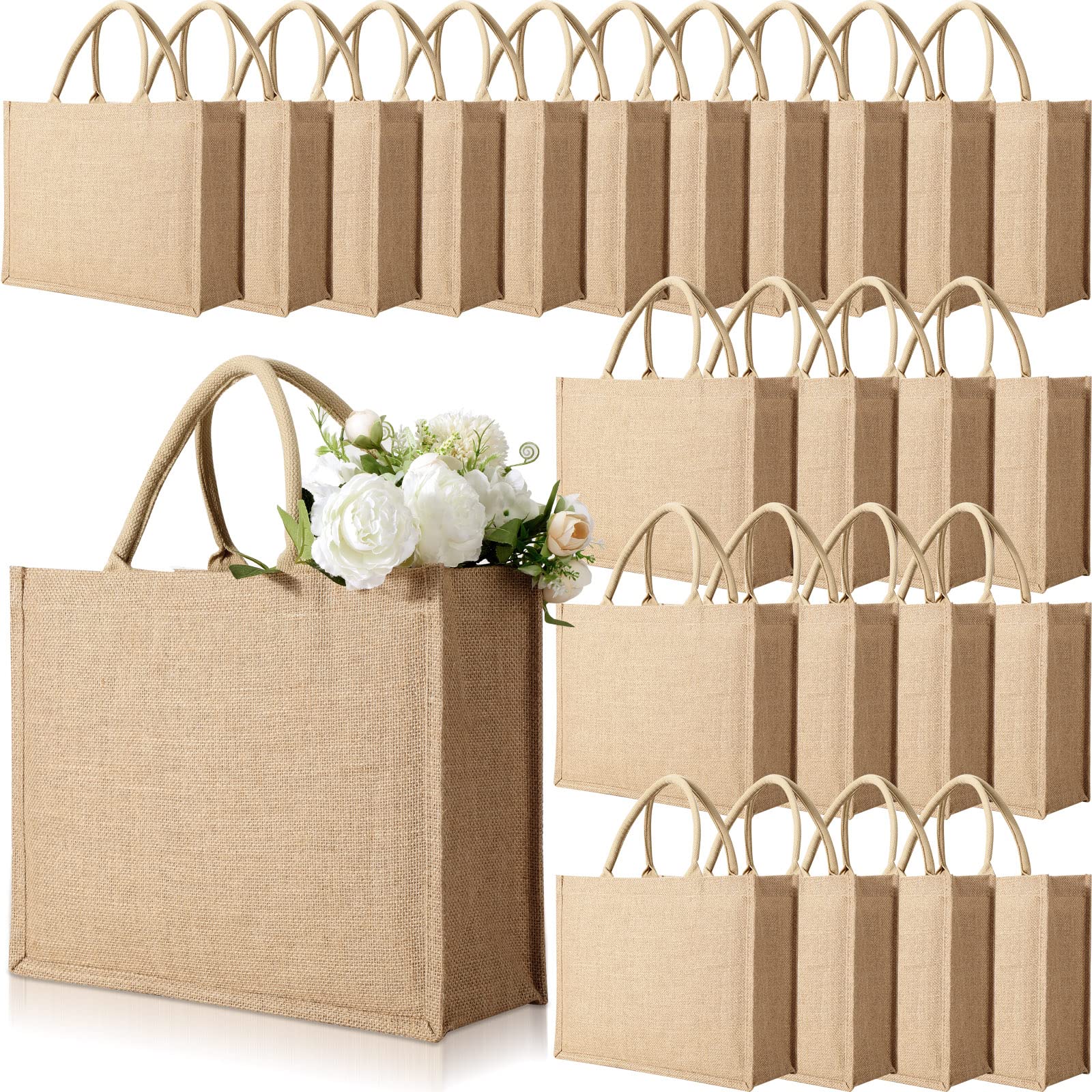 Reginary 24 Pack Burlap Jute Tote Bags Bulk Large Jute Tote Bags With Handles
