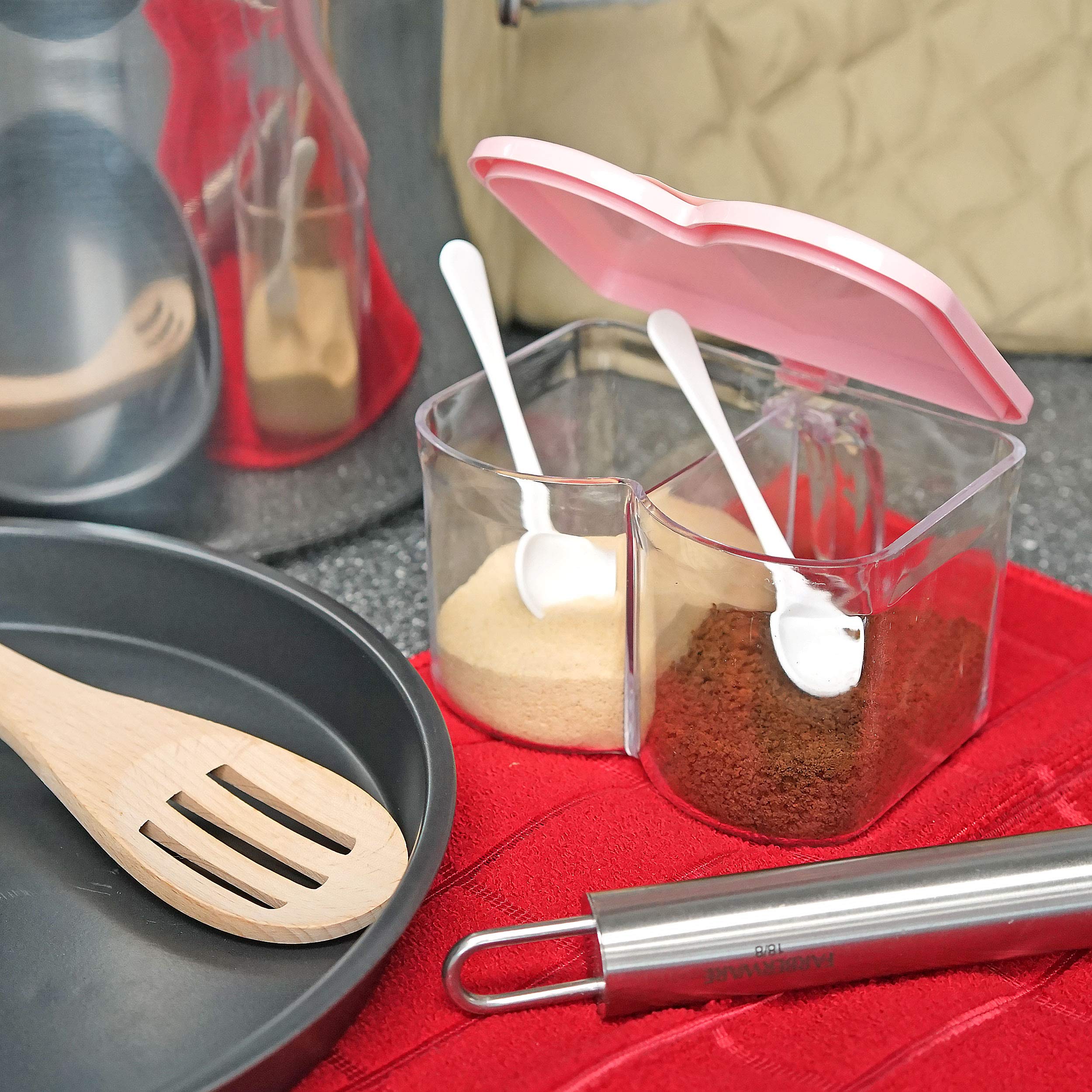 Southern Homewares Acrylic Spice Seasoning Storage Box Container With 2 Serving Spoons Pink Lid