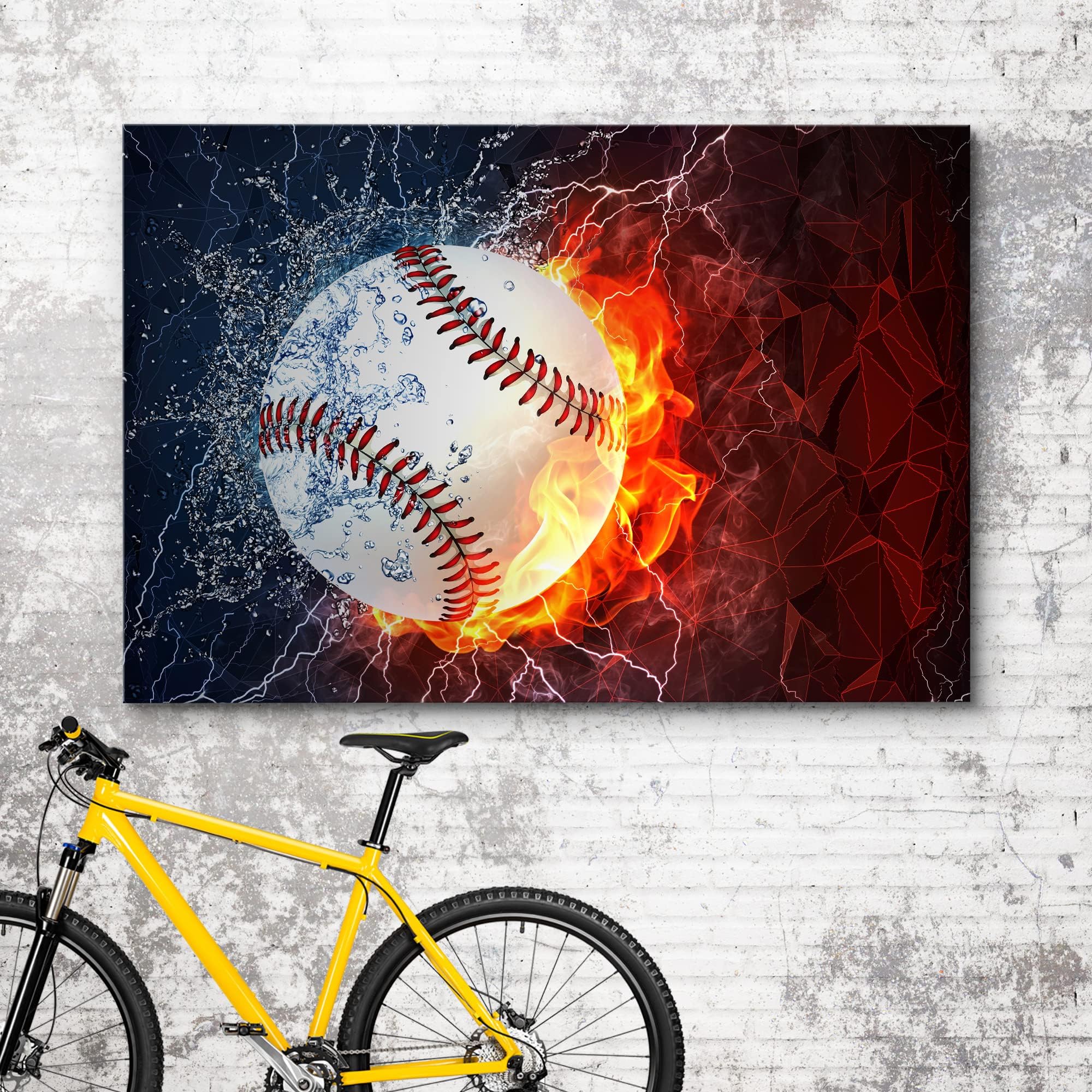 Wall26 Canvas Print Wall Art Elemental Water & Fire Explosion Baseball Sports Athletes Digital Art Realism Modern Scenic Dramati
