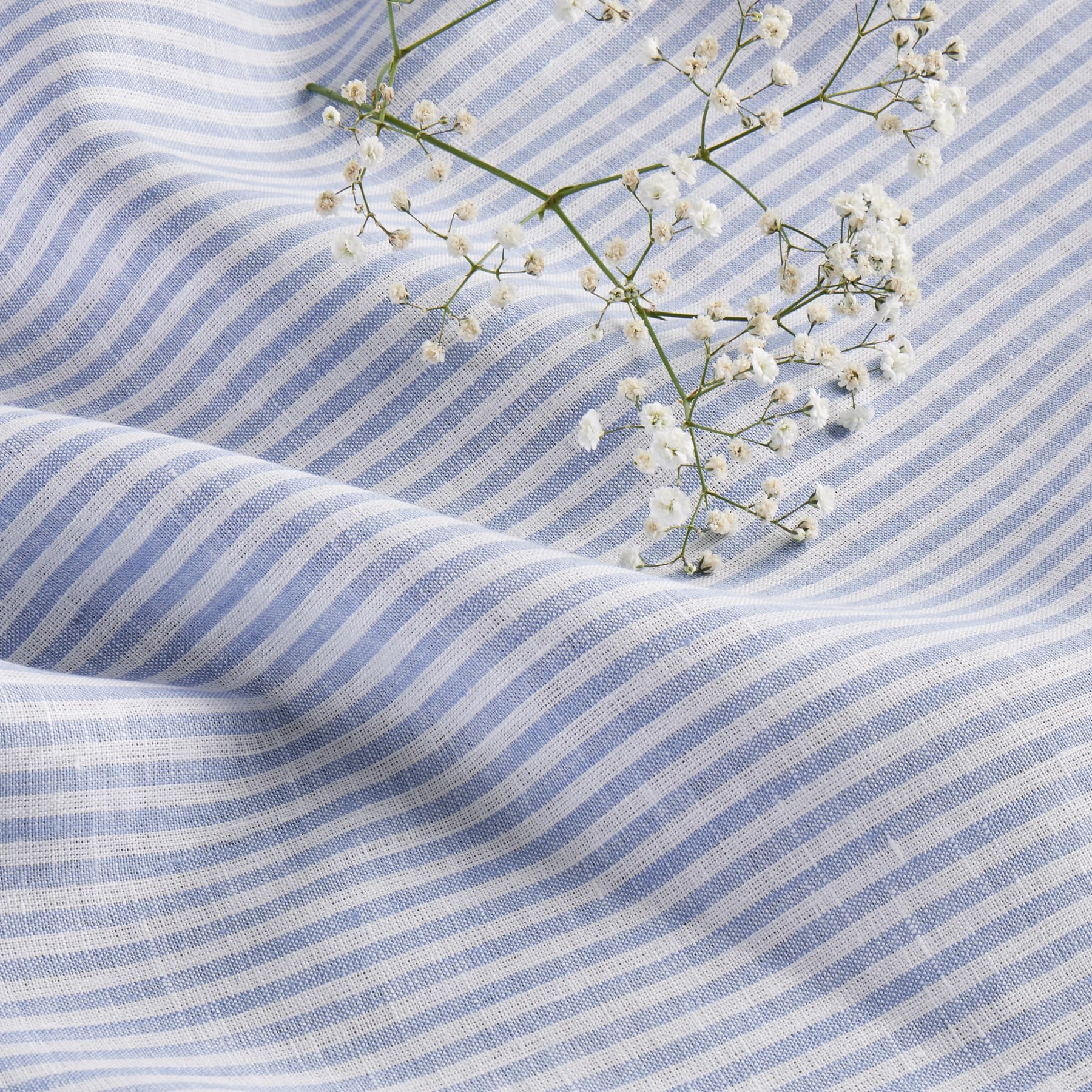 Solino Home Stripe Linen Placemats 19'' L X 14'' W Inch - 100% Pure Linen Cornflower Blue And White Cloth Placemats Set Of 4 - N