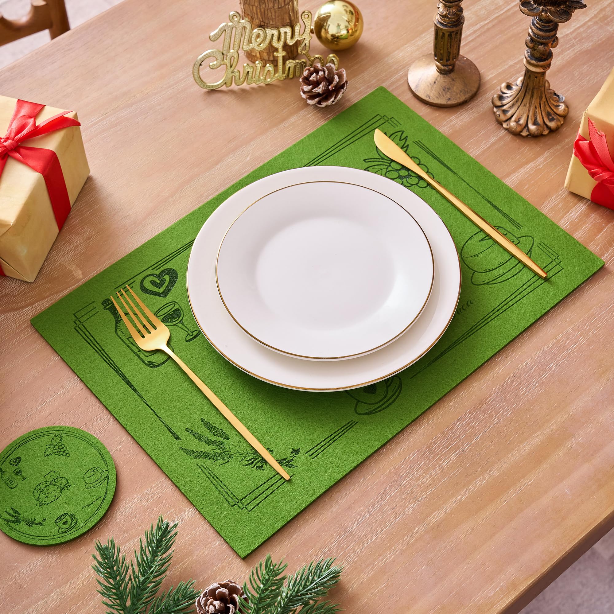 Mausouca Felt Placemats Set Of 4,Rectangle Washable Non-Slip Table Placemat 15.7X11 Inch,Felt Thick Place Mats Coasters For Fest