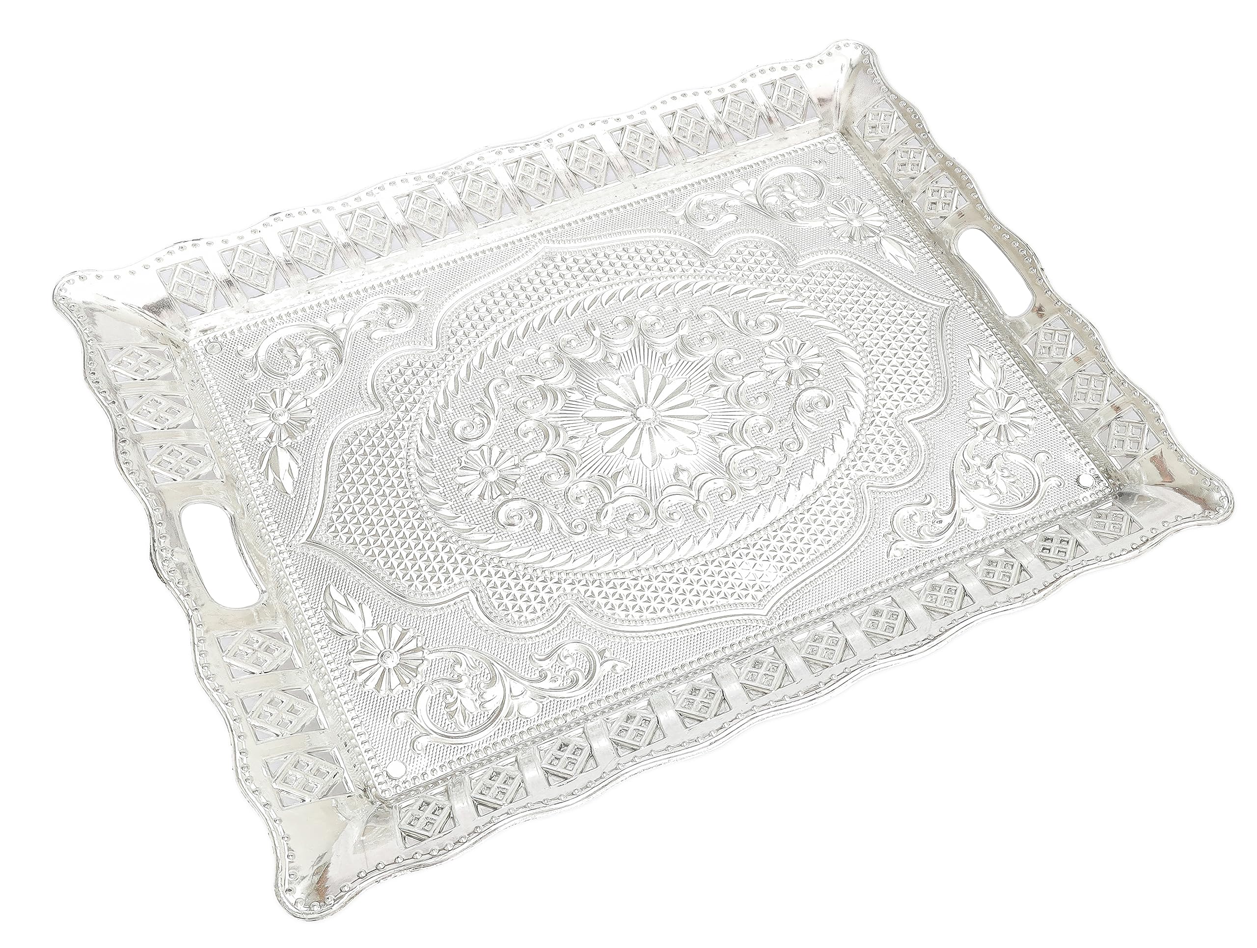 Madhuli Traditional Design Serving Rectangular Tray,Plastic Silver Finish Serving Tray,Rectangle Tray,Designer Platters,Tray For