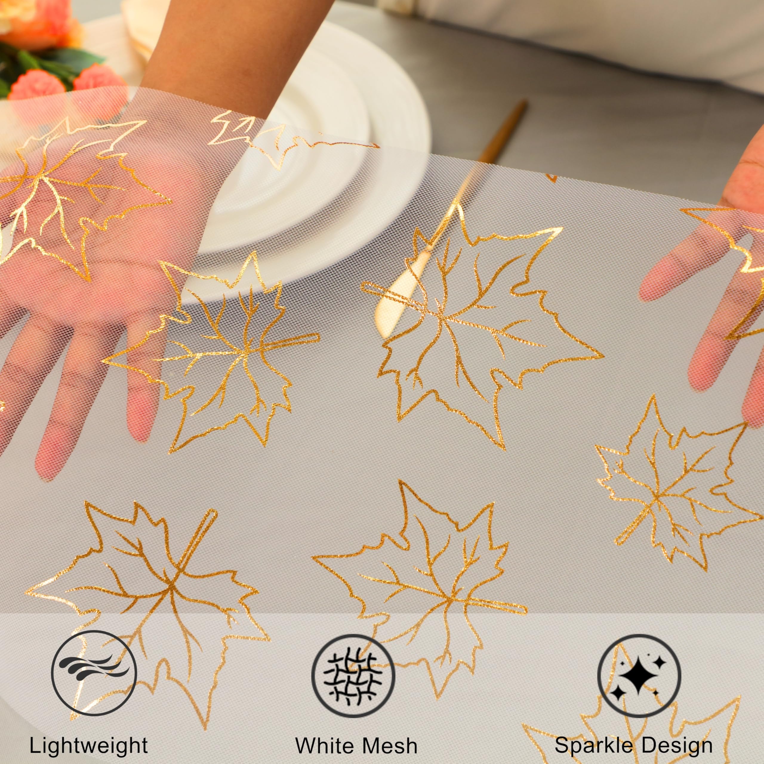 Snowkingdom 2 Pcs Fall Table Runners, Gold Maple Leaves Thanksgiving Table Decorations for Autumn Harvest Sequin Glitter Lightwe
