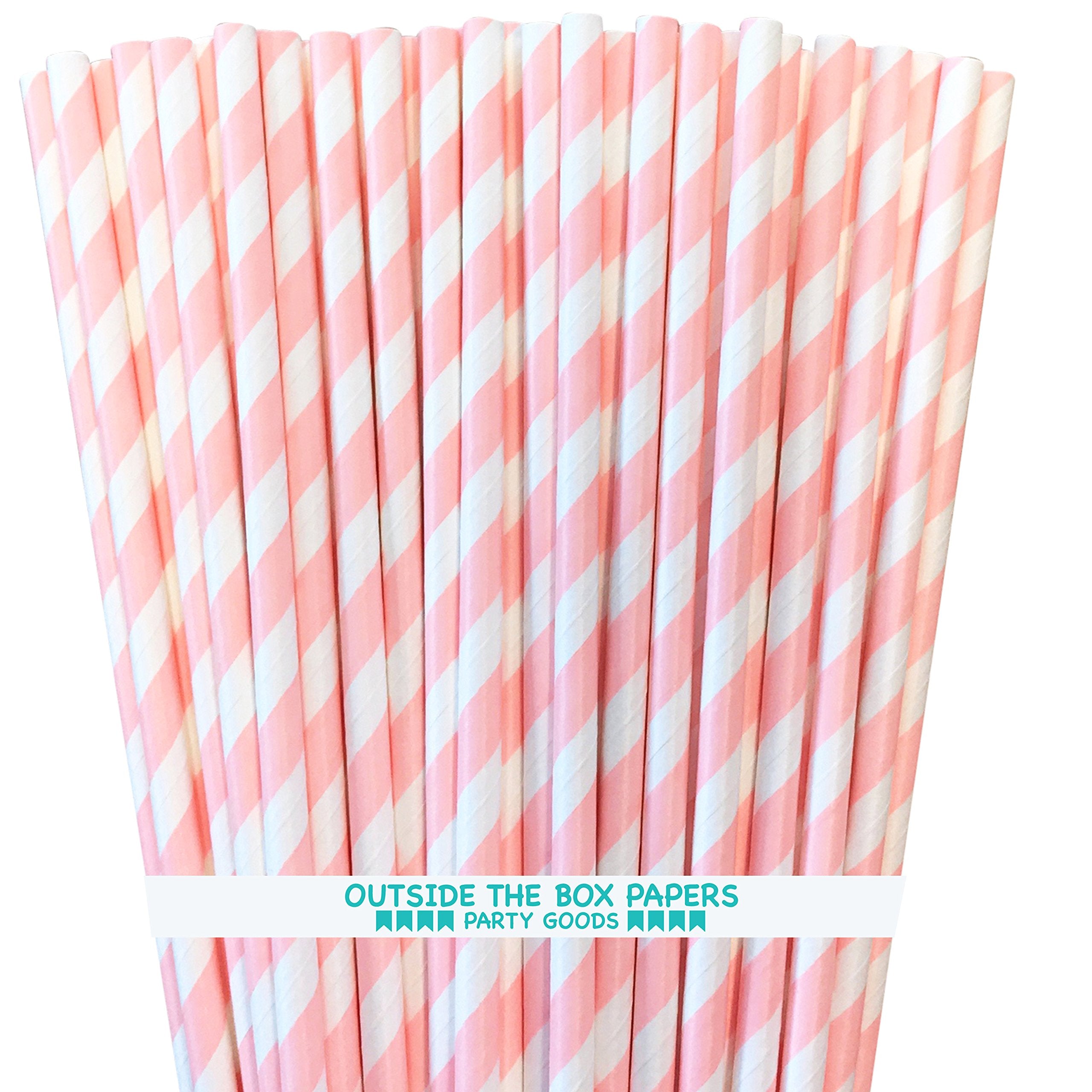 Striped Paper Straws - Light Blush Pink White - Valentine Wedding Baby Shower Birthday Supply - 7.75 Inches - Pack Of 100- Outsi