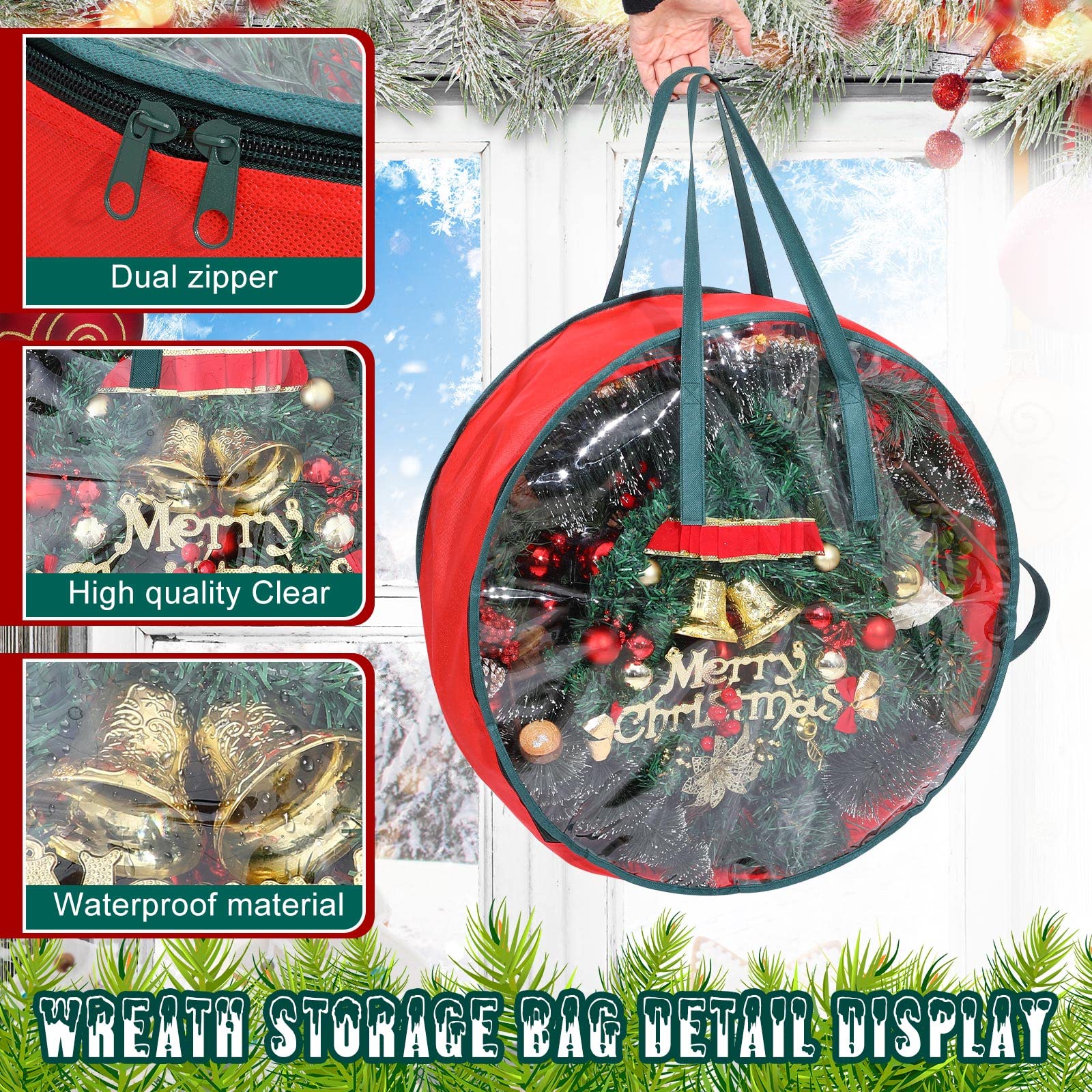 Shappy 4 Pcs Christmas Wreath Storage Bag Wreath Storage Container With Clear Window Plaid Wreath Storage Box With Handles For S