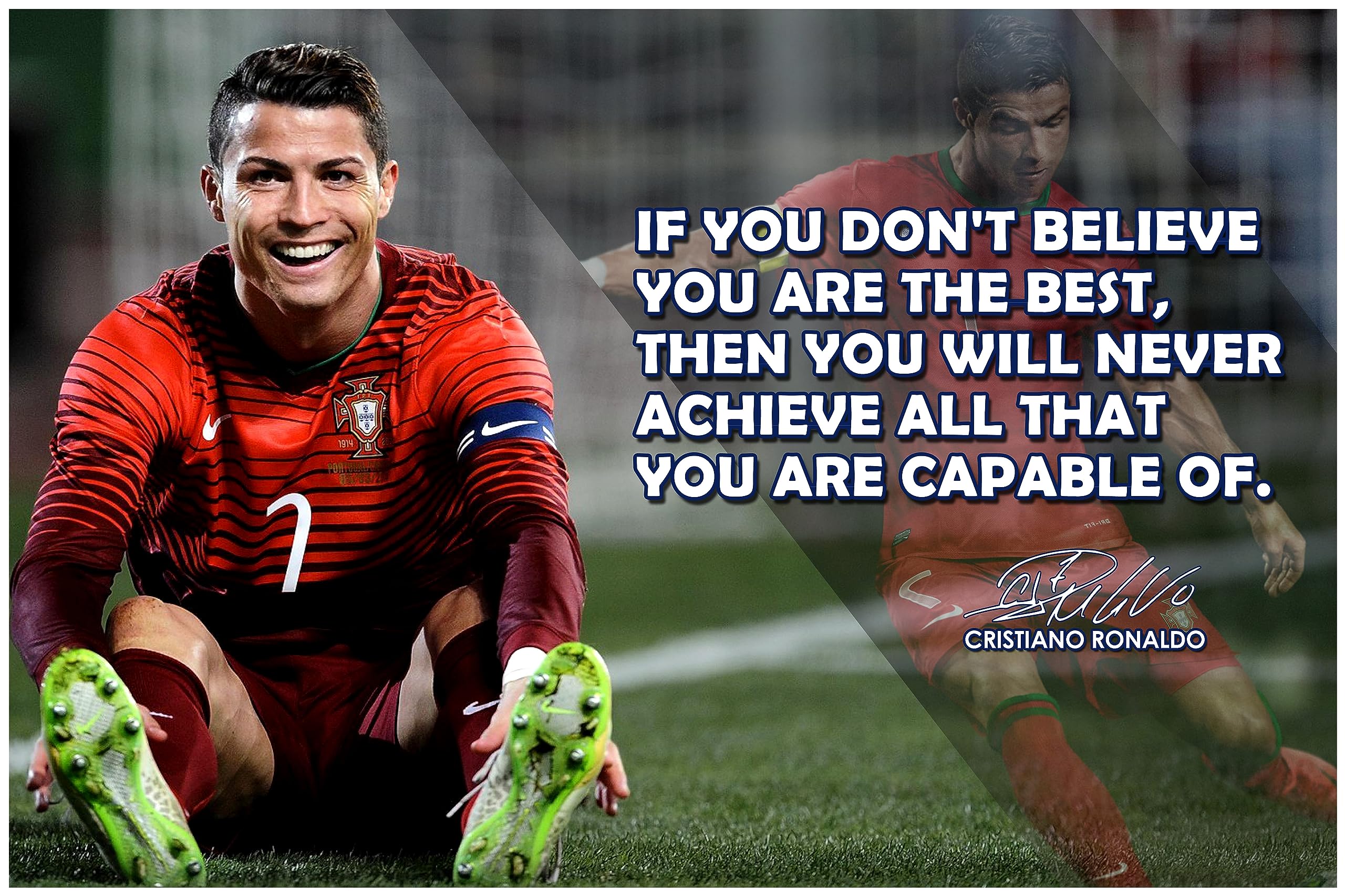 Cristiano Ronaldo Motivational Poster Quote Inspirational Quotes Classroom Posters Mens Soccer Pro Coaching Wall Art Growth Mind