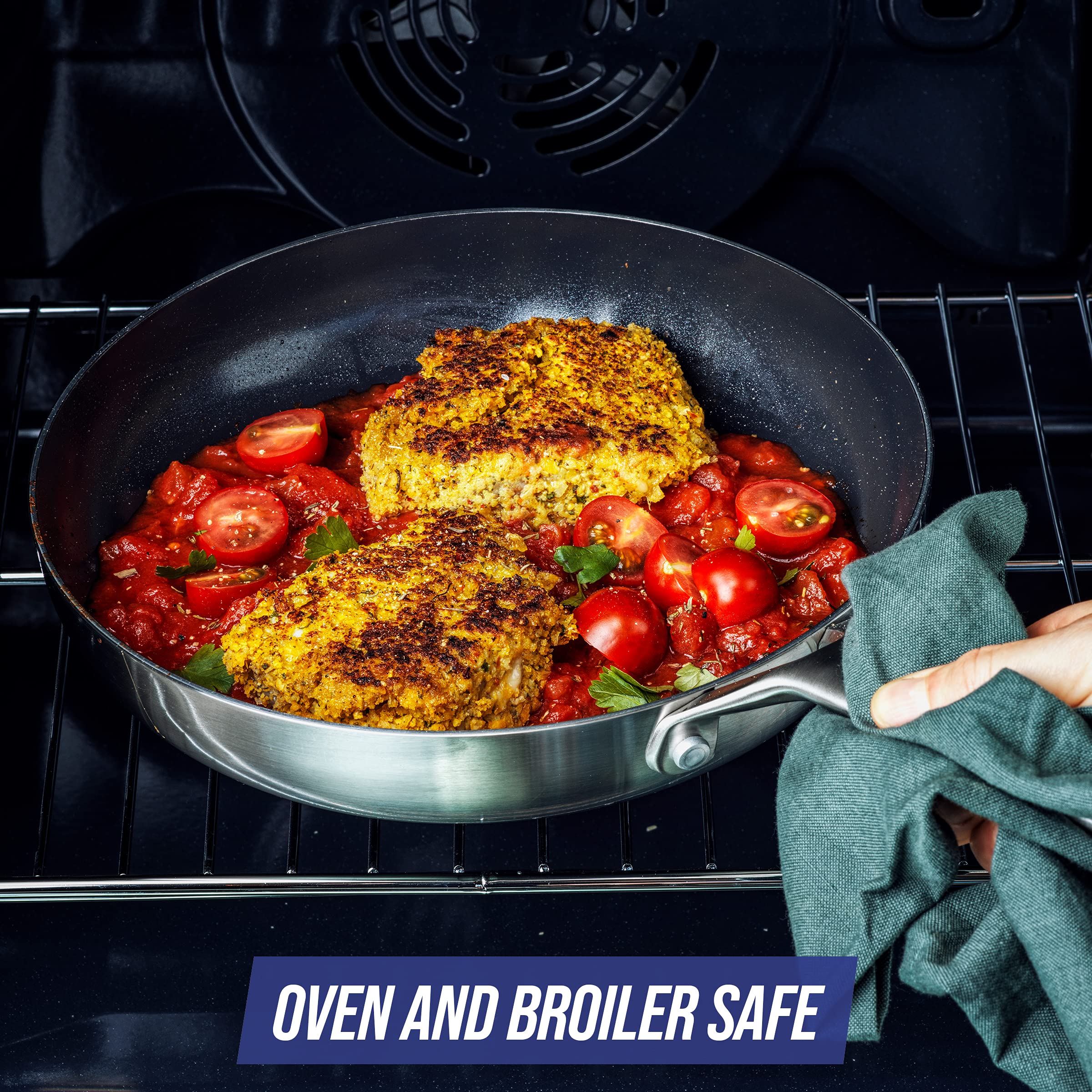 Blue Diamond Cookware Tri-Ply Stainless Steel Ceramic Nonstick, 9.5 Frying Pan Skillet, Pfas-Free, Multi Clad, Induction, Dish