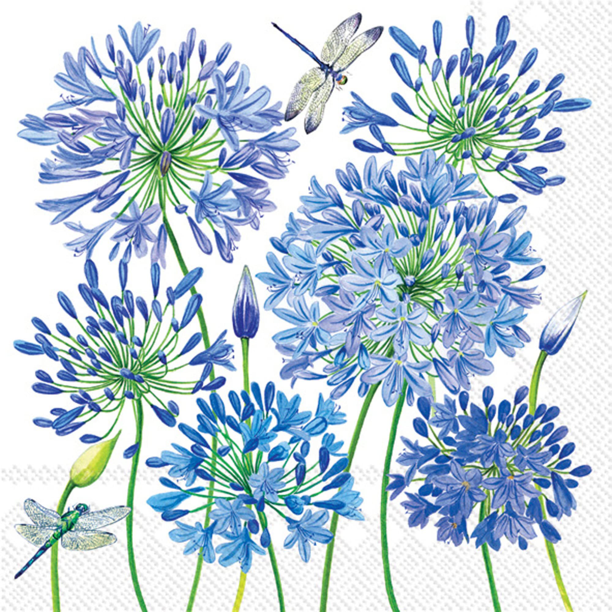 Agapanthus Design Floral Lunch Napkins - 40 Count | Blue & Purple Lily Of The Nile Flowers | Premium 3-Ply