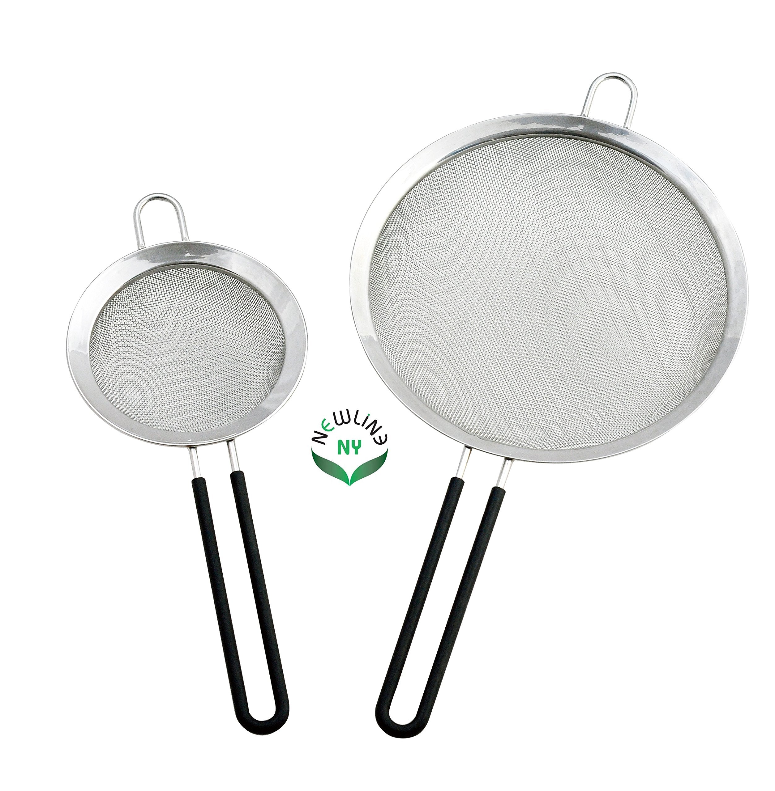 Newline Ny Premium Double Stainless Steel Fine Mesh Strainers With Soft-Touch Anti-Slip Silicone-Coated Handle 2 Pcs Set