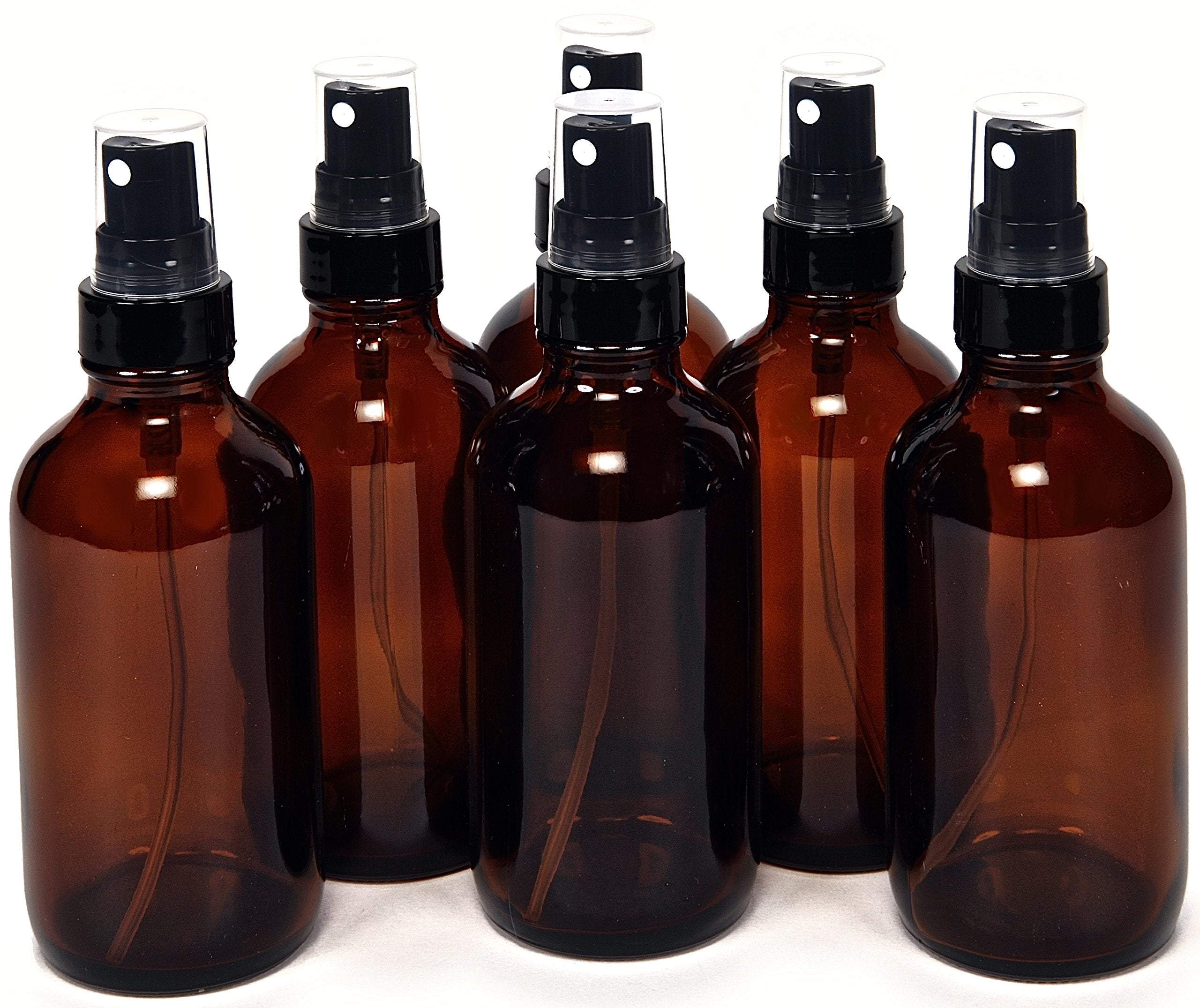 Vivaplex 6, Amber, 4 Oz Glass Bottles, With Black Fine Mist Sprayers