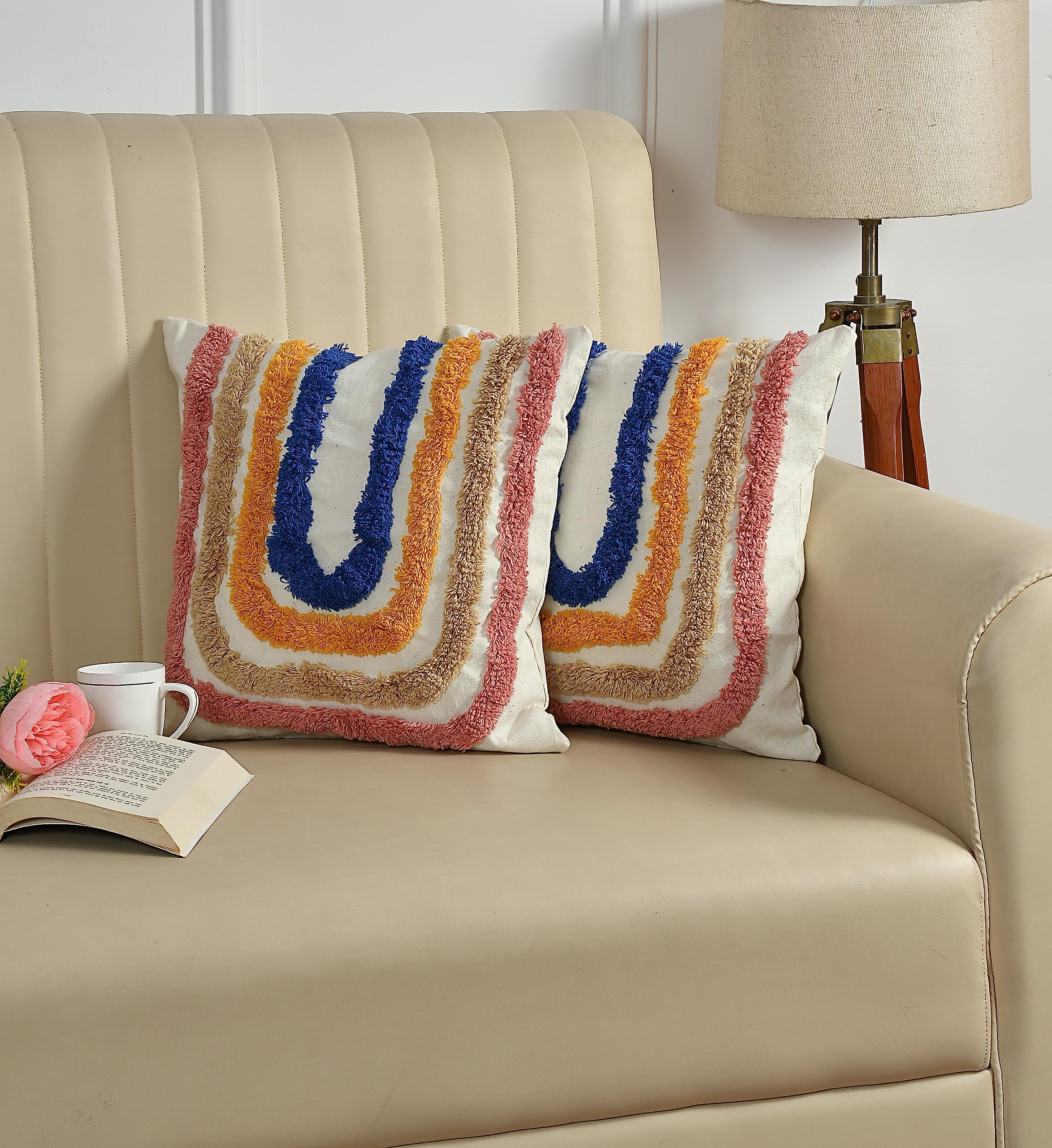 Wisdom Decor Sofa Cushion Cover Cotton | Cushion Covers 16 Inch X 16 Inch | Living Room Cushion Covers | Pack Of 2 Rainbow, 186 