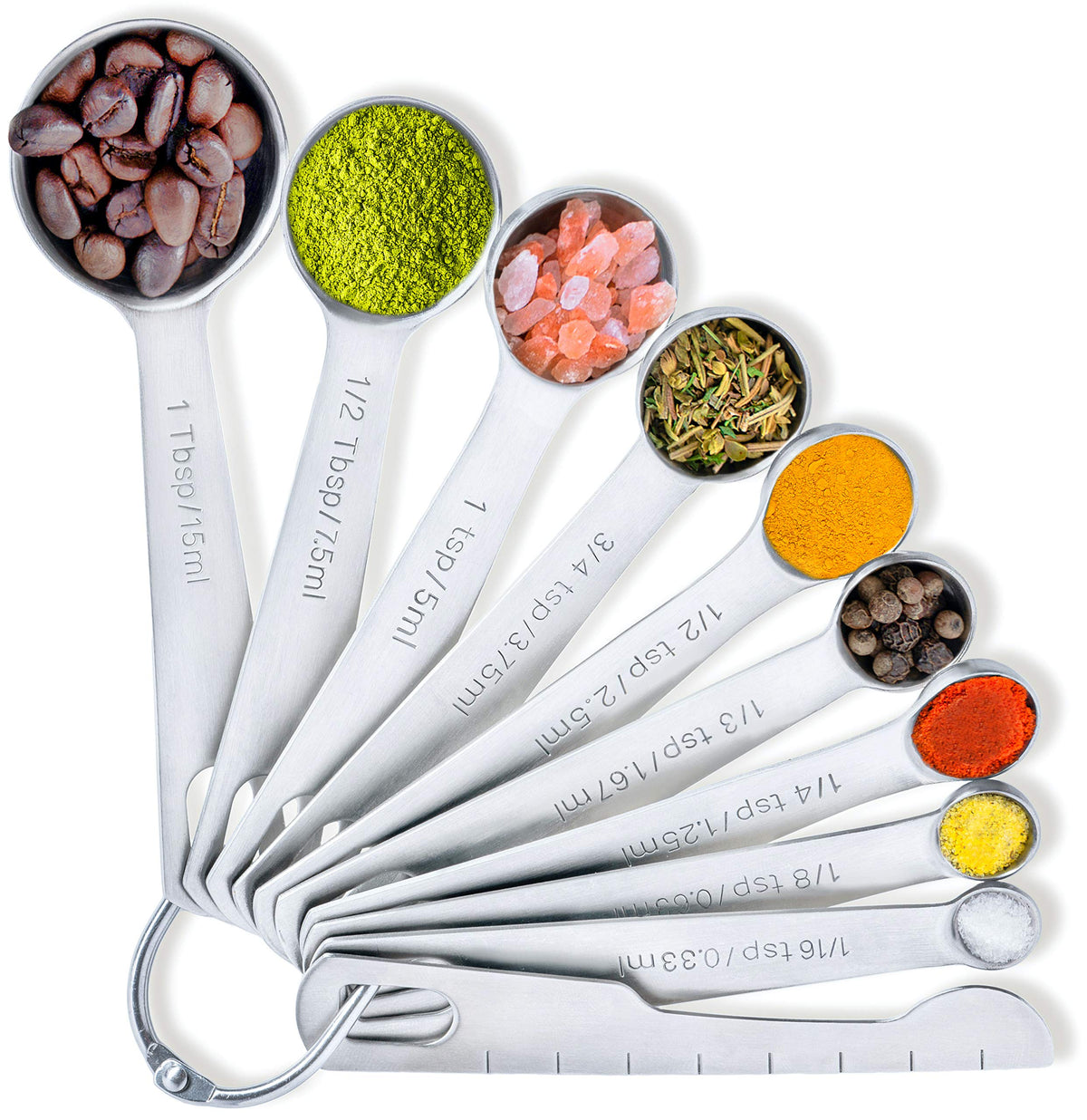 Balci - 9 Measuring Spoons, Heavy Duty 18/8 Premium Stainless Steel Measuring Spoons Set, Spoons With Us And Metric Measurements