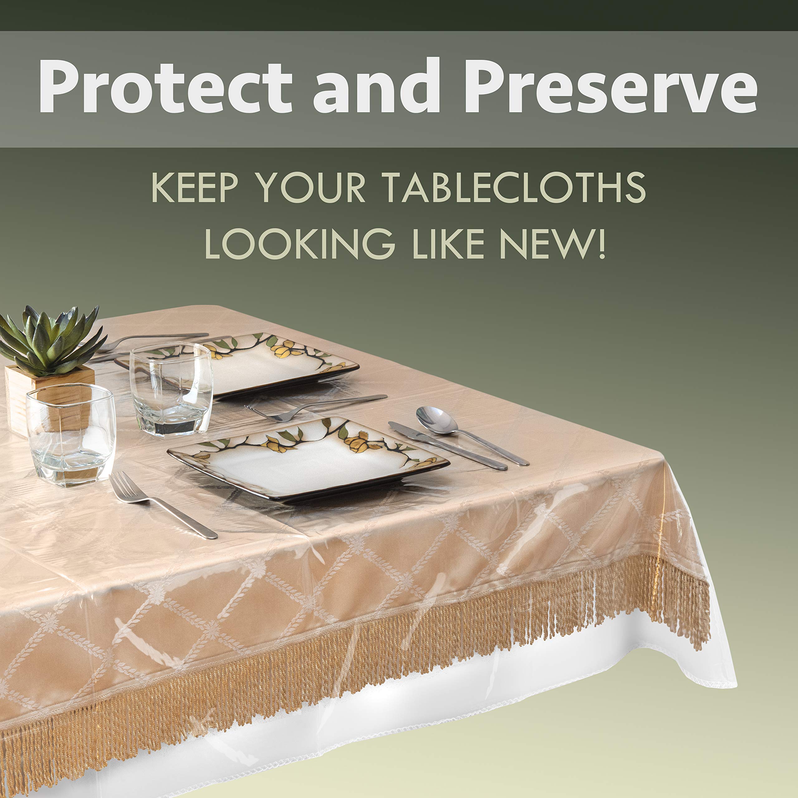 Elaine Karen Clear Plastic Tablecloth 100% Waterproof Table Protector Crystal Clear Plastic Cover For Dining Table Heavy Duty Vi
