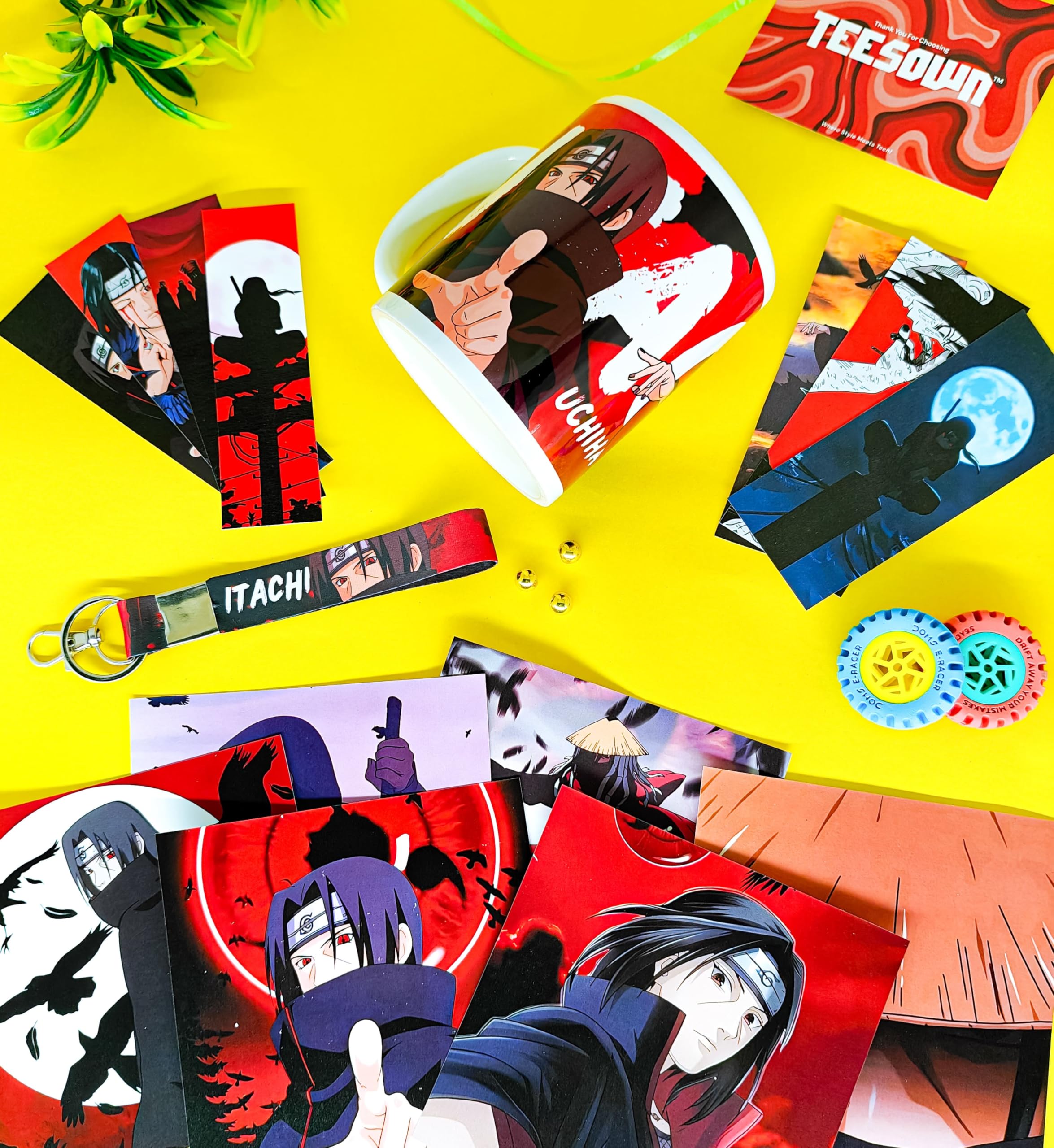 Teesown Itachi Uchiha Anime Gift Combo - Includes 4 Products - Mug, Keychain, 6 Posters - Sharingan Legacy Bundle