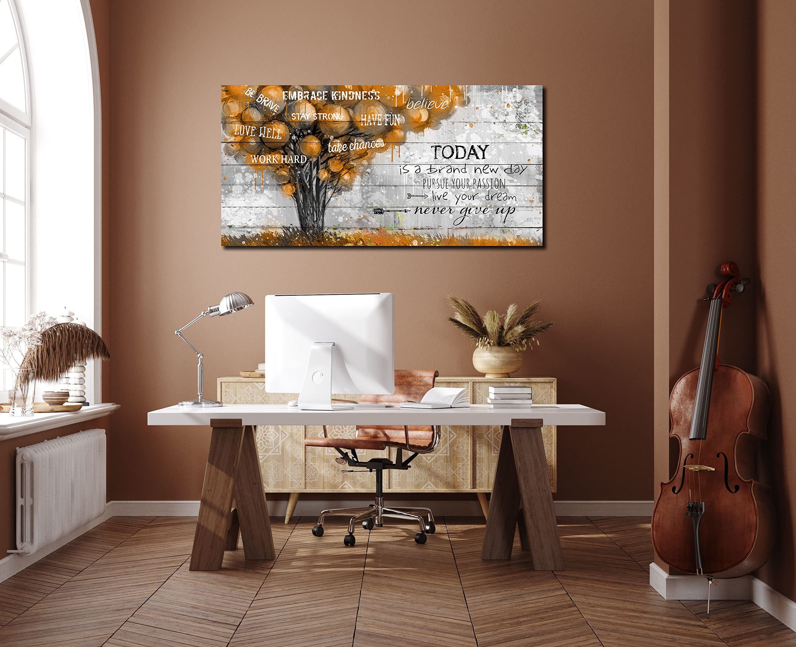 Inspiration Quotes Brown Tree Pictures Wall-Decor for Bedroom - Positive Quotes Canvas Wall Art for Living Room - Motivational Posters for Students Ready to Hang Size 20'' x 40''